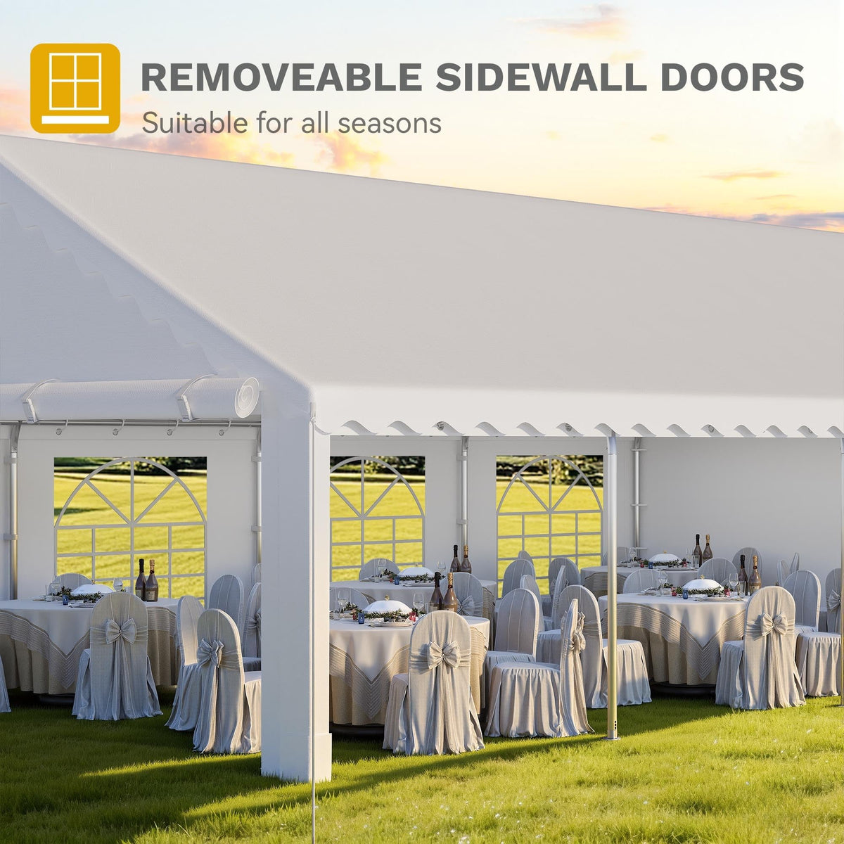 DWVO 20x30FT Heavy Duty Party PVC White Tent Wedding Event Shelters Upgraded Galvanized Ripple Canopy with Large Roof Removable Sidewalls & 2 Storage Bags