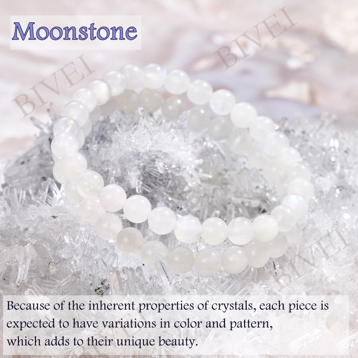 Bivei Moonstone - Intuition - 6mm Beaded Bracelets for Women Handmade Semi Precious Natural Stone Stretch Elastic Jewelry for Women Yoga Protection Gifts Small