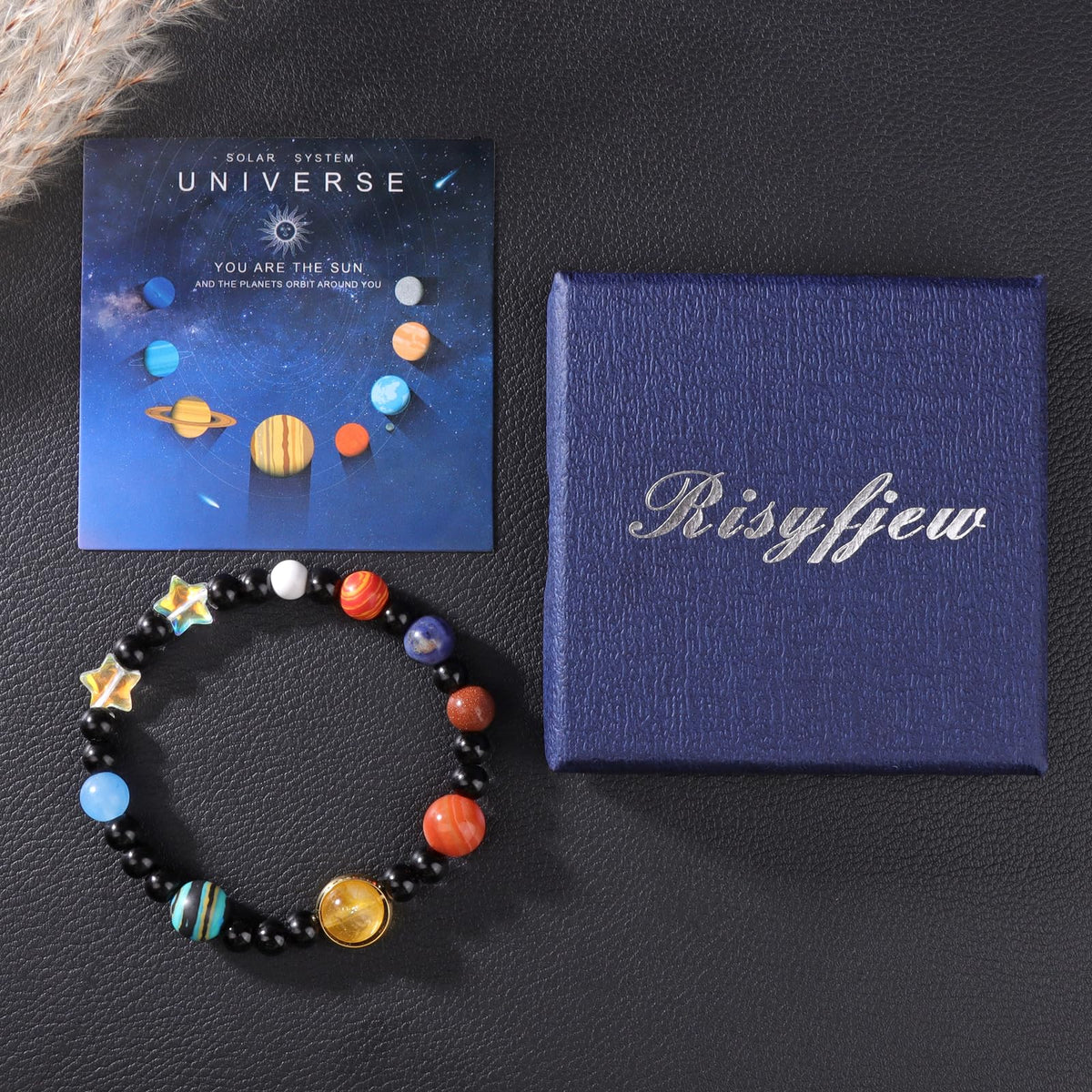 Risyfjew Solar System Eight Planets Guardian Star Bracelet Cosmic Jewelry with Natural Chakra Stones Adjustable Stretch Crystal Bracelet for Men Women Gift for Space Lovers