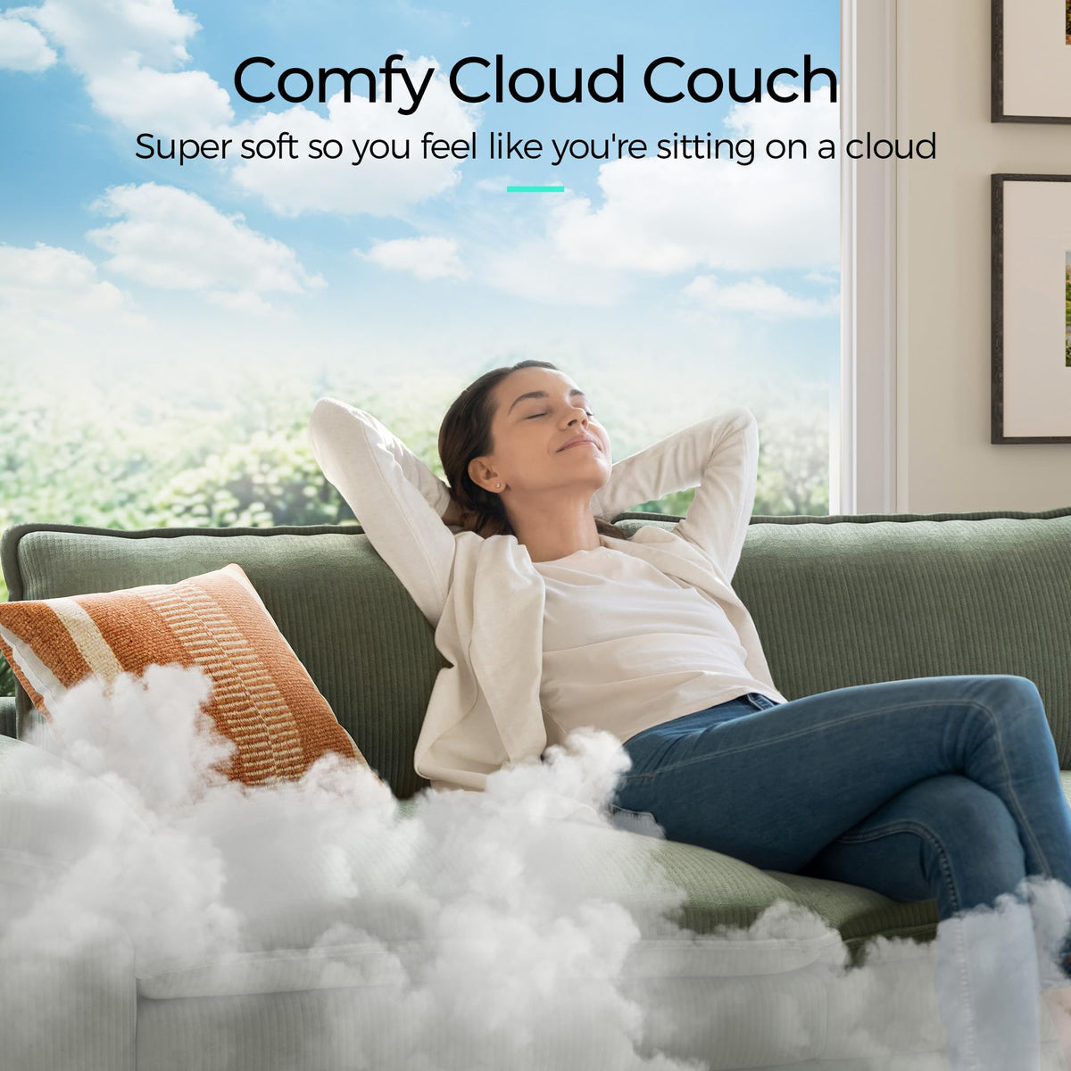 LINSY HOME Modular Sectional Sofa - 157 Inch Oversized Corduroy Cloud Couch with Movable Ottoman Soft Modern Comfy Sofa Set for Living Room Apartment Office (Green, 4-Seat & 4-Ottoman)
