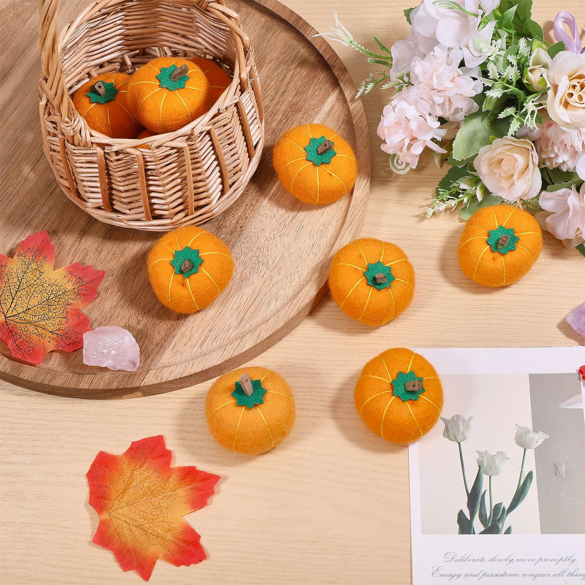 CHGCRAFT 10 Pcs Wool Felt Pumpkin 1.7 Inch Mini Fall Handmade Wool Felt Pumpkins for Crafts Autumn Thanksgiving Halloween Party Favors Farmhouse Decor, Orange Yellow