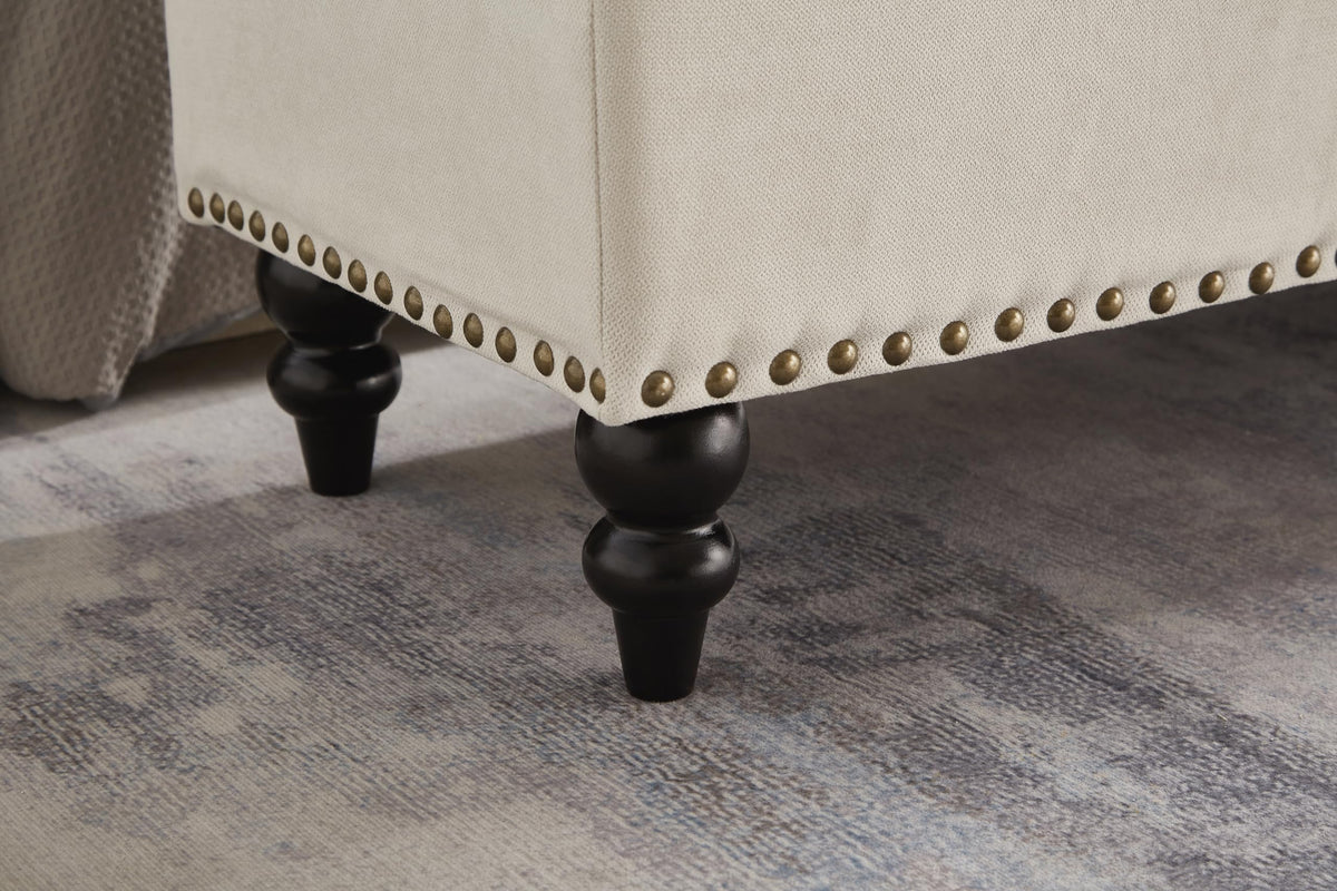 GDFStudio 59" Mid-Century Modern Rectangle Storage Ottoman Bench, Button Tufted Lift-Top Linen Ottoman Foot Rest with Solid Legs and Nailhead Trim, Upholstered Oversized Pouf for Living Room, Beige