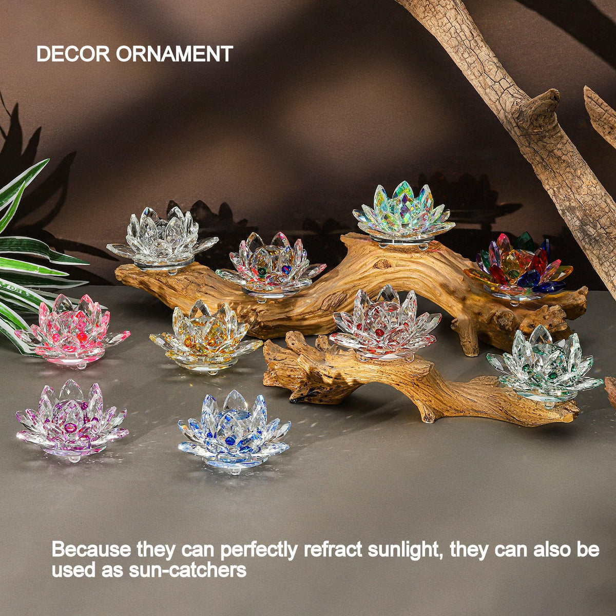 TENGFENG Sparkle Crystal Lotus Flower - 4'' Hue Reflection Clear Crystal Lotus for Feng Shui Home Decor Sun Catcher Ornaments or Paper Weight with Gift Box (100MM) Transparent Purple