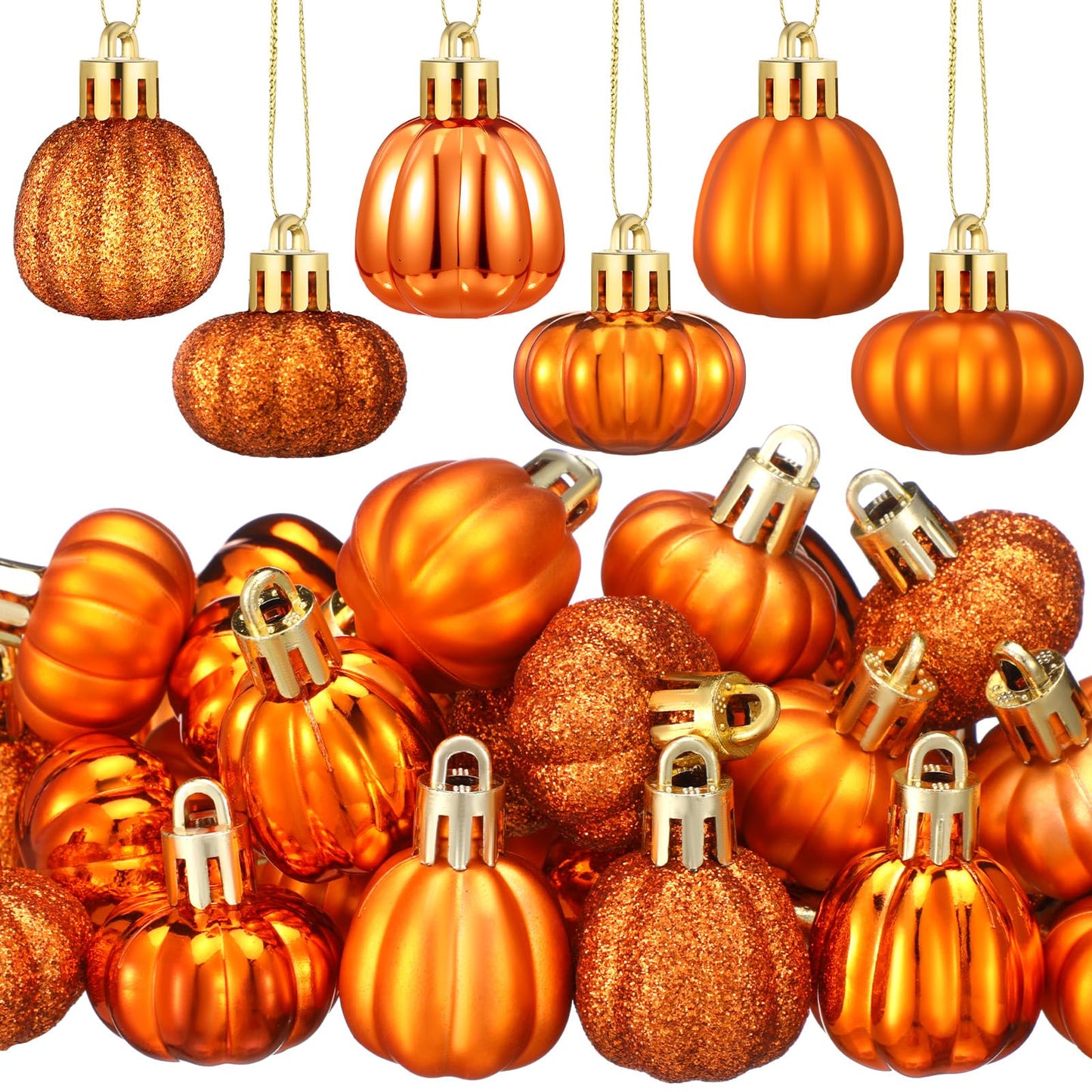 60 Pcs Fall Pumpkin Hanging Ornaments Fall Mini Pumpkin Ball Ornaments Thanksgiving Tree Hanging Decorations for Autumn Thanksgiving Harvest Small Tree Home Decor, 6 Styles