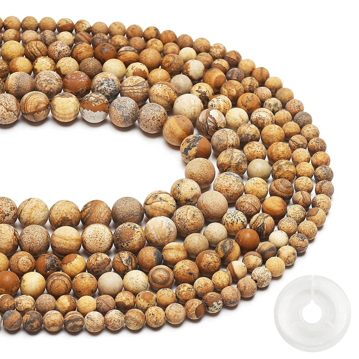 Natural Matte Picture Jasper Beads, 8MM Round Frosted Unpolished Loose Gemstone Beads for Bracelet Necklace Jewelry Making, Energy Stone Healing Power with Stretch Beading Cord