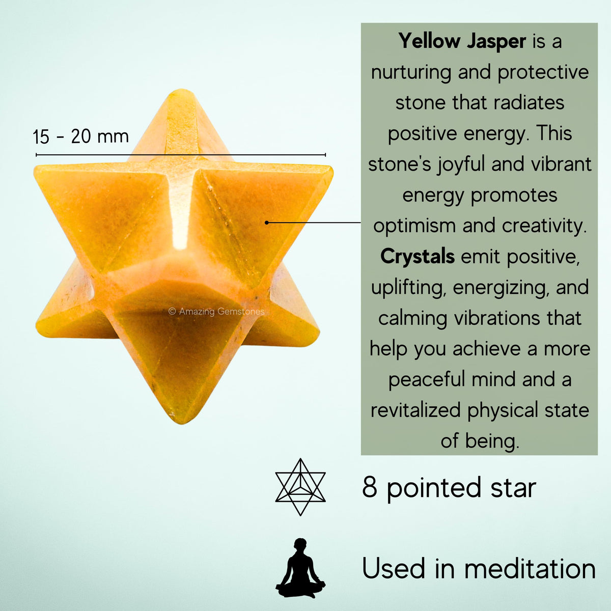Amazing Gemstone Yellow Jasper Merkaba Crystal - 0.75 Inches Metaphysical Merkaba Star for Meditation - Energetic Tetrahedron Crystal and Healing Stones and Healing (15-20mm)