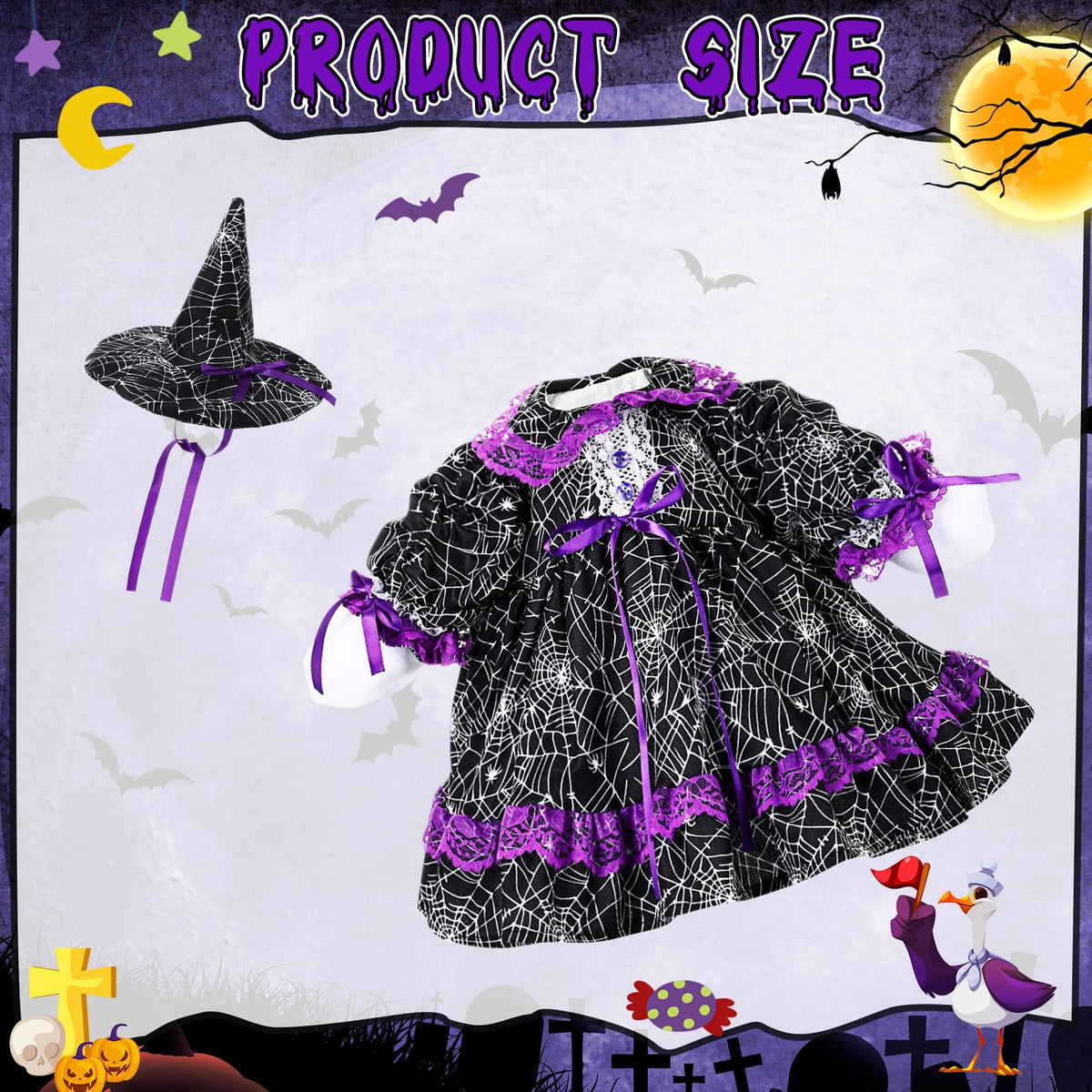 SilTriangle Halloween Witch Goose Outfit Set for 23'' Plastic Lawn Porch Goose Statue Clothes Witch Fancy Dress with Pumpkin Basket Halloween Costume for Outdoor Patio Yard Lawn Art Decor