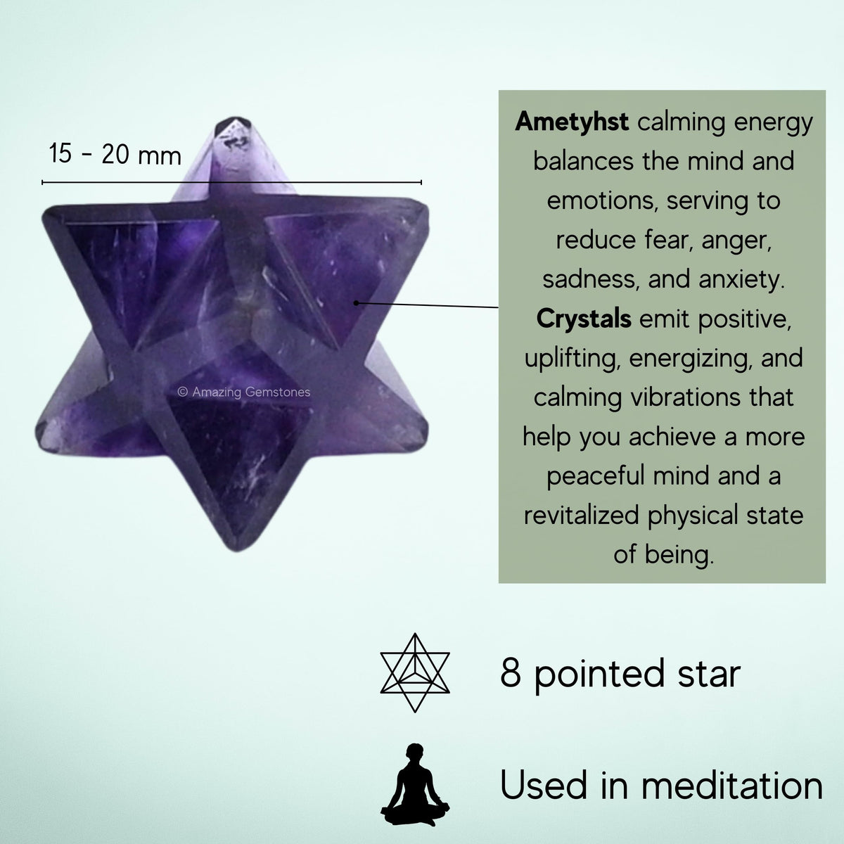 Amazing Gemstone Amethyst Merkaba Crystal - 0.75 Inches Metaphysical Merkaba Star for Meditation - Energetic Tetrahedron Crystal and Healing Stones for Spiritual Growth and Healing (15-20mm)