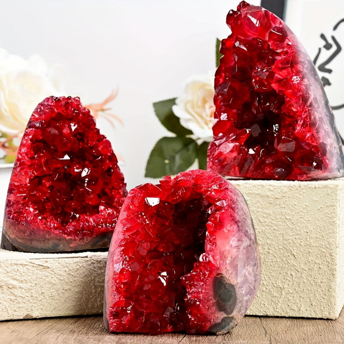 CrystalHola 1Pc Claret Raw Geode, 200-300g Quartz Cluster for Home Feng Shui Ornaments Energy Stone Healing Tools Meditation Feng Shui Decoration,Stone Display Piece, Mineral Specimen
