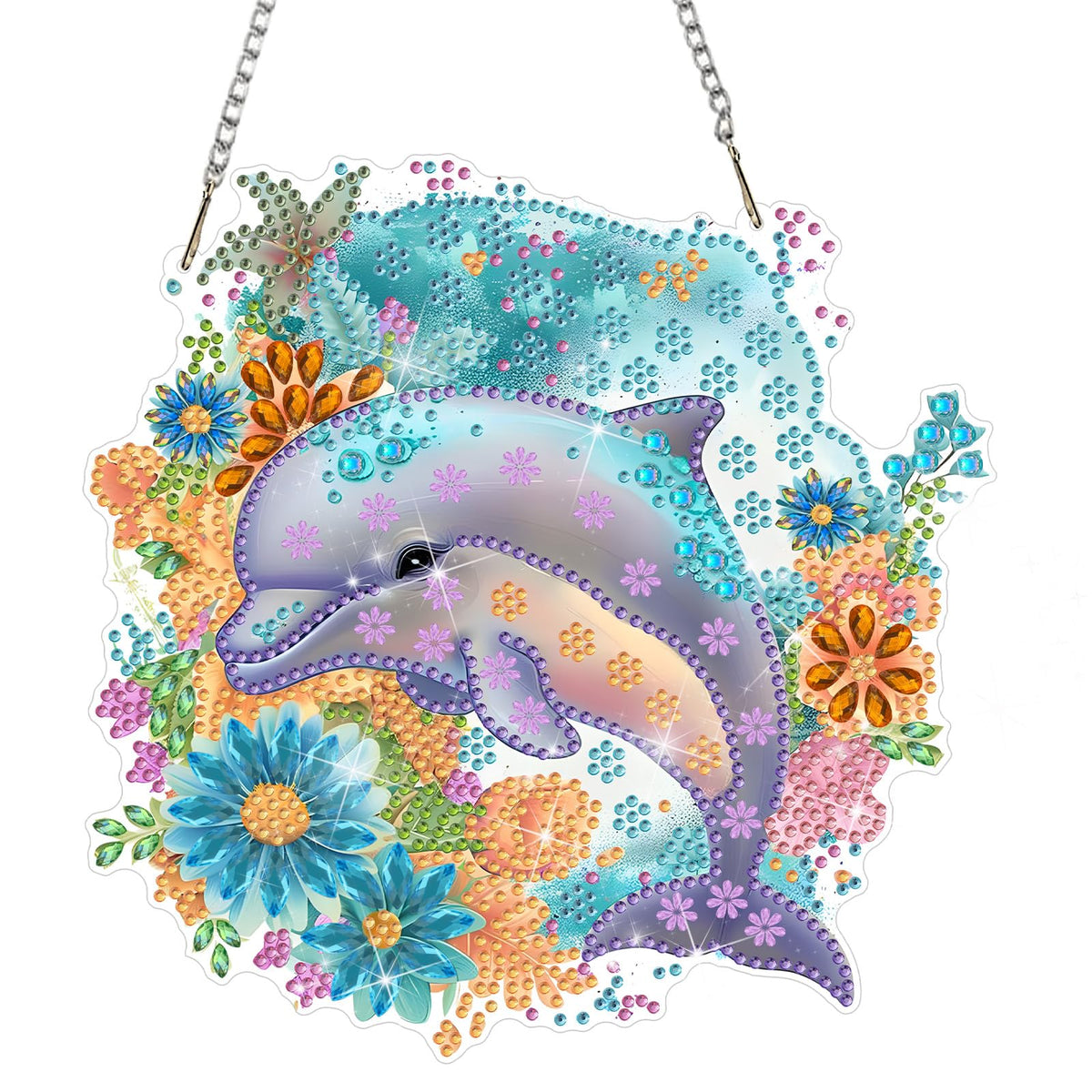 DOMROM Dolphin Diamond Art Hanging Kits for Adults Beginners, Special Shaped Crystal Diamond Painting Dolphin Pendant, DIY Diamond Art Suncatchers Animal for Home Garden Wall Decor Gift