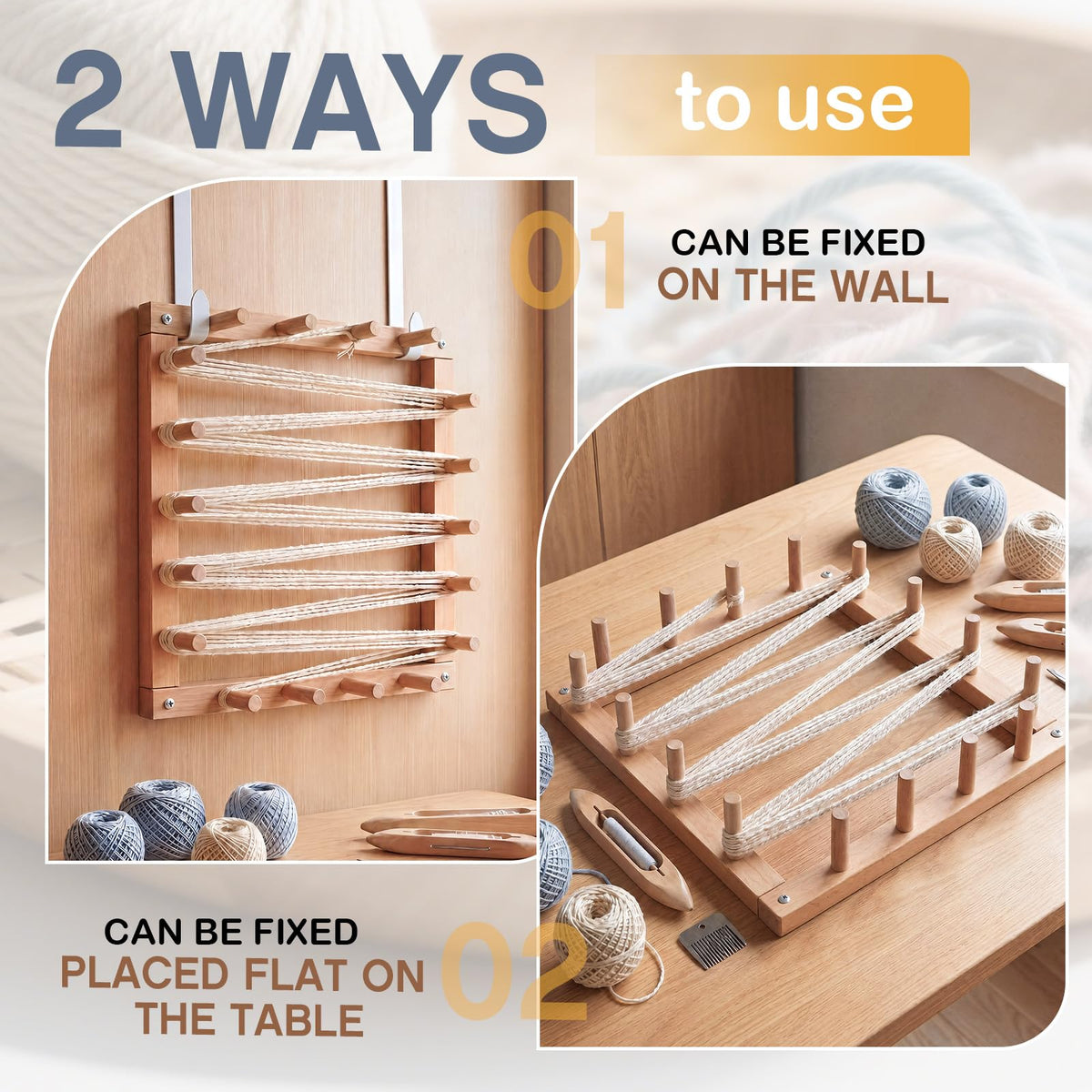 Leinuosen 5 Yard Wood Warping Board Foiling Board Weaving Loom Tools & Accessories Loom Knitting Kit for Beginner Arts & Crafts Supplies