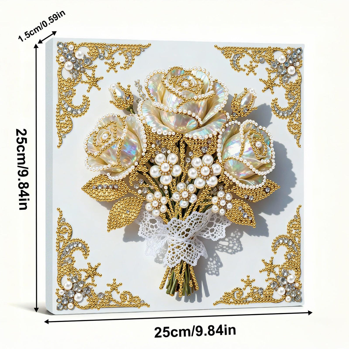 yzARTche Diamond Art Pearl Painting Kit, DIY Pearl Art Painting with White Frame, Handmade Gem Dot Picture Craft for Home Wall Decor Present Set-05-Rose