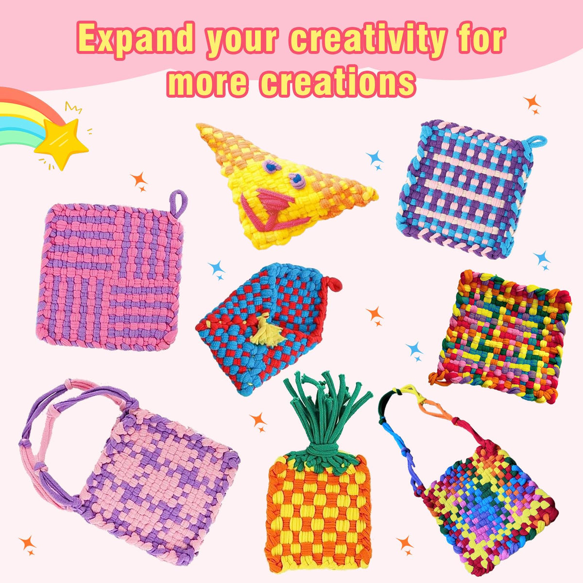FRYTEPUYE 1000 PCS Loom Loops Potholder,Potholder Loom for Kids,Weaving Colorful Craft Flexible DIY Kit Colorful Weaving Crafts for Kids Adults Elastic Loops Only