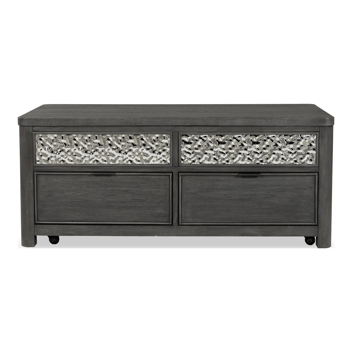 Furniture of America Selyra Modern Contemporary Solid Wood 46-inch Lift-top Rectangular Coffee Table with Dented Stainless Steel Accents, Wire Brush and Ball-Bearing Glides for Living Room, Ash Gray