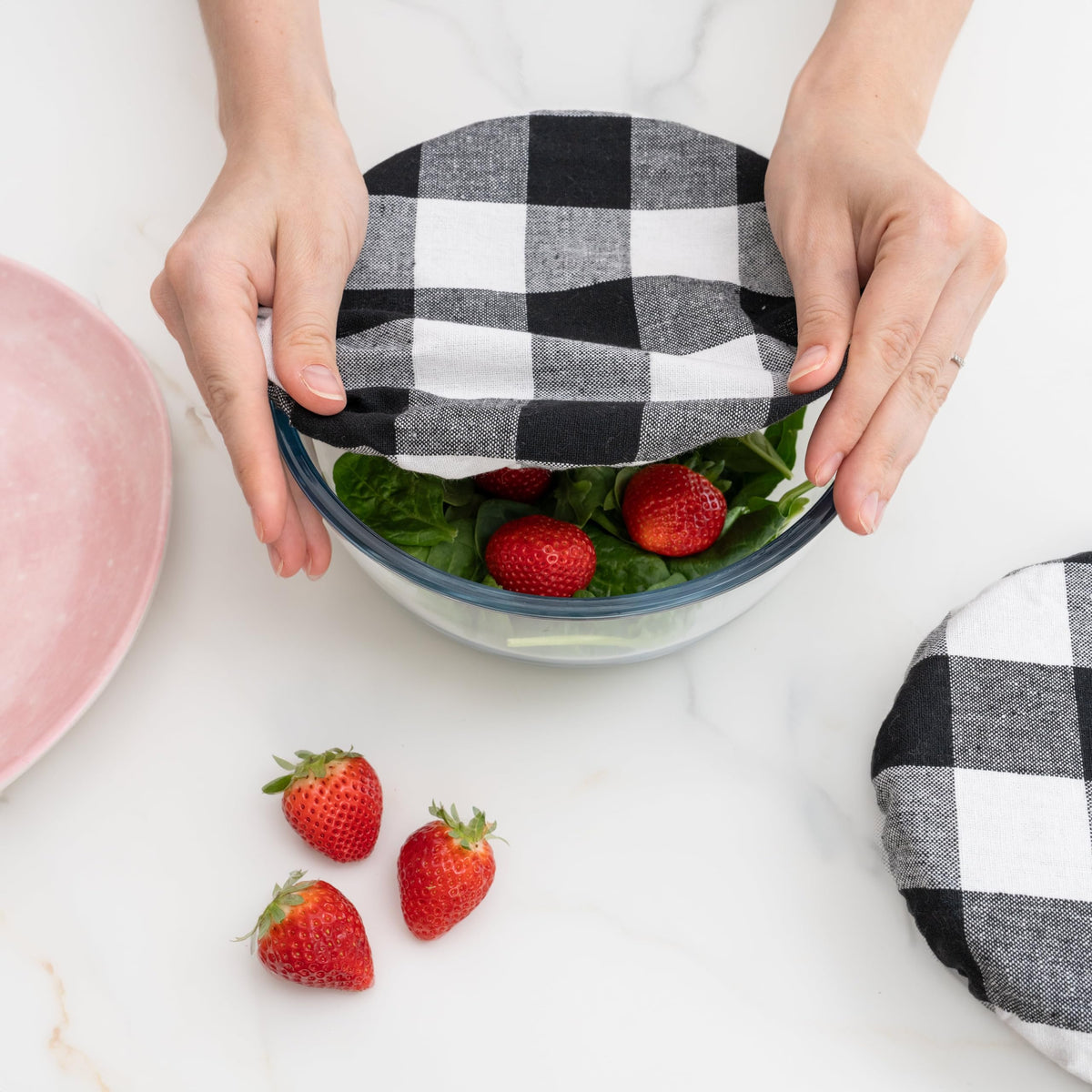 Reusable Elastic Bowl Covers - 100% Cotton Fabric Bowl Covers Set for Sourdough Bread and Mixing Bowls to Cover Dough, Fruits, Vegetables and Regulate Moisture (Black Plaid, 1XL, 1L, 1M, 1S)