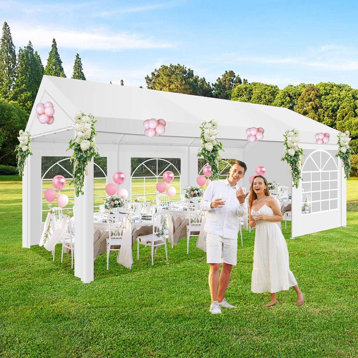 COBIZI 10x20FT Party Tent Heavy Duty for Parties Outdoor Gazebo White Event Shelter Wedding Canopy, BBQ Carport Commercial with Removable Sidewall Windows, Powder Coating (Better Than Galvanized)