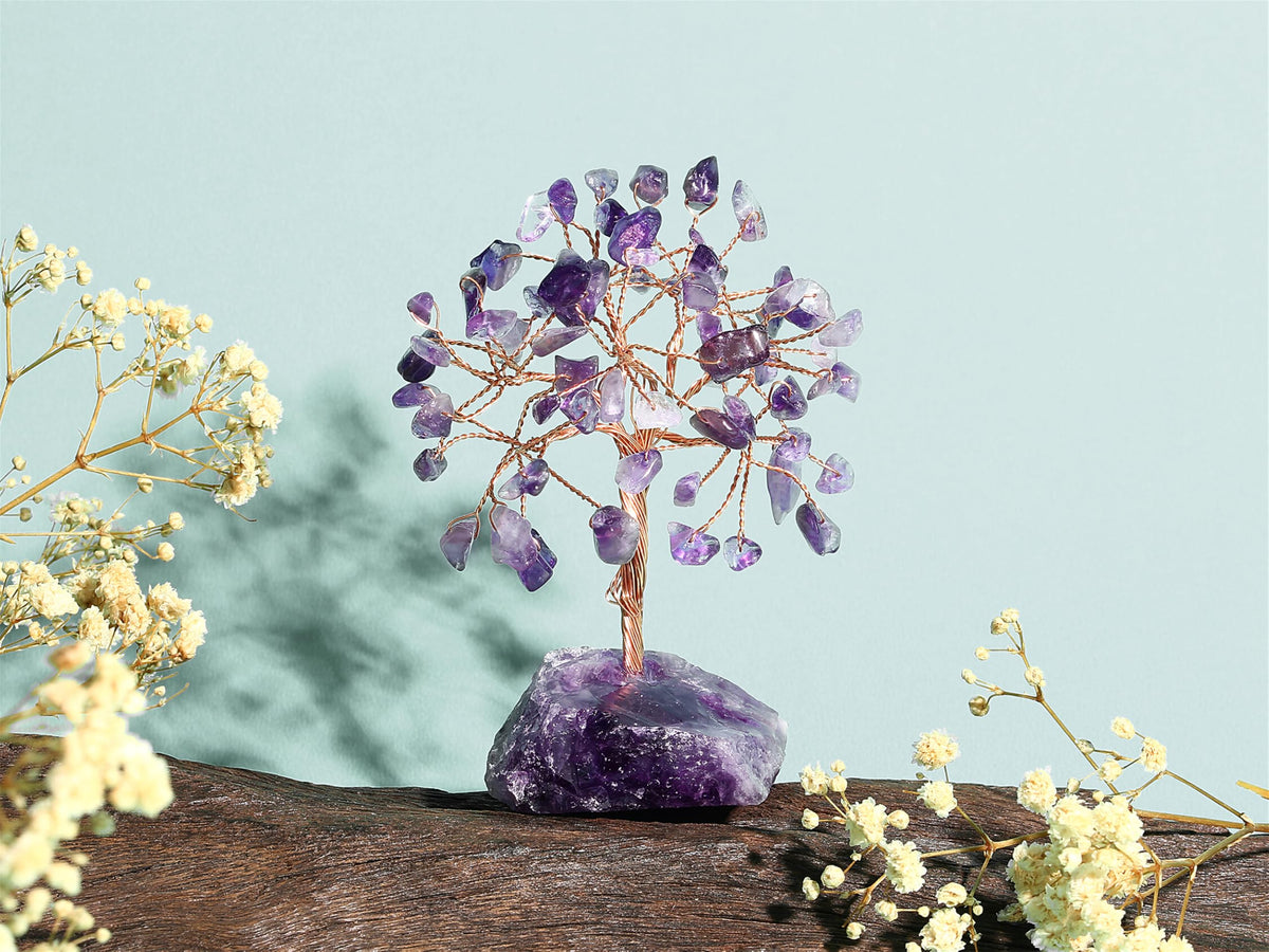 YATOJUZI Natural Amethyst Crystal Tree Purple Gifts for Women Mom Office Desk Decor Cubicle Decorations Meditation Accessories 3.93"-4.52" Money Fengshui Trees of Life