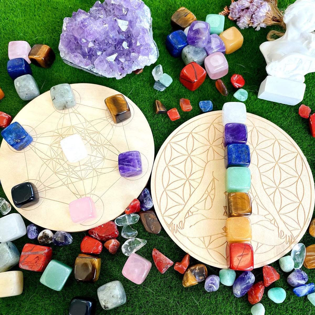 DUQGUHO 30 Pcs Healing Crystal Chakra Stones Set - Polished Tumbled Stones - Bulk Amethyst, Rose Quartz, Obsidian, Lapis Lazuli, Clear Quartz, Green Aventurine, Tiger Eye, Red Jasper