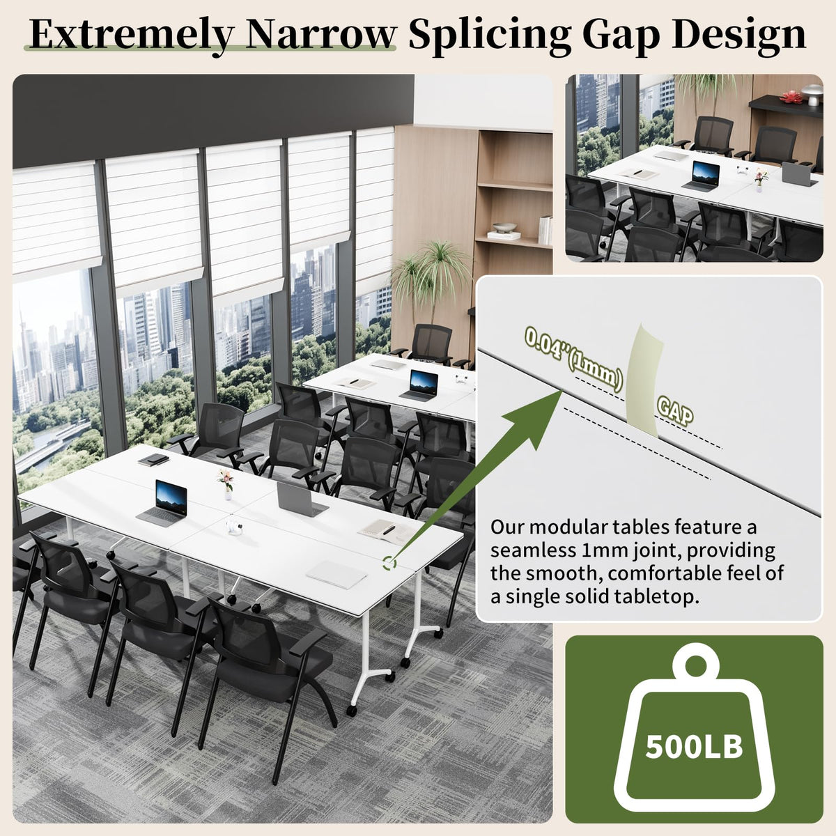 Modular Folding Conference Table with Wheels,6 Pack Mobile Conference Room Tables,Filp Top Rolling Meeting Training Tables for Office,Classroom,Library,Seminar,Boardroom,school(6pack,White,47in)