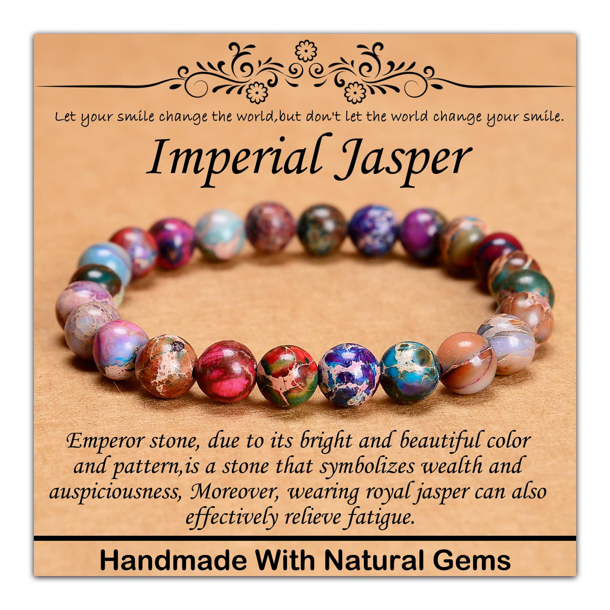 CHCCOYE 8mm Natural Healing Gemstone Bracelet Handmade Yoga Stretch Elastic Bracelet Stress Relief Crystal Jewelry for Men and Women (8mm Imperial Jasper)