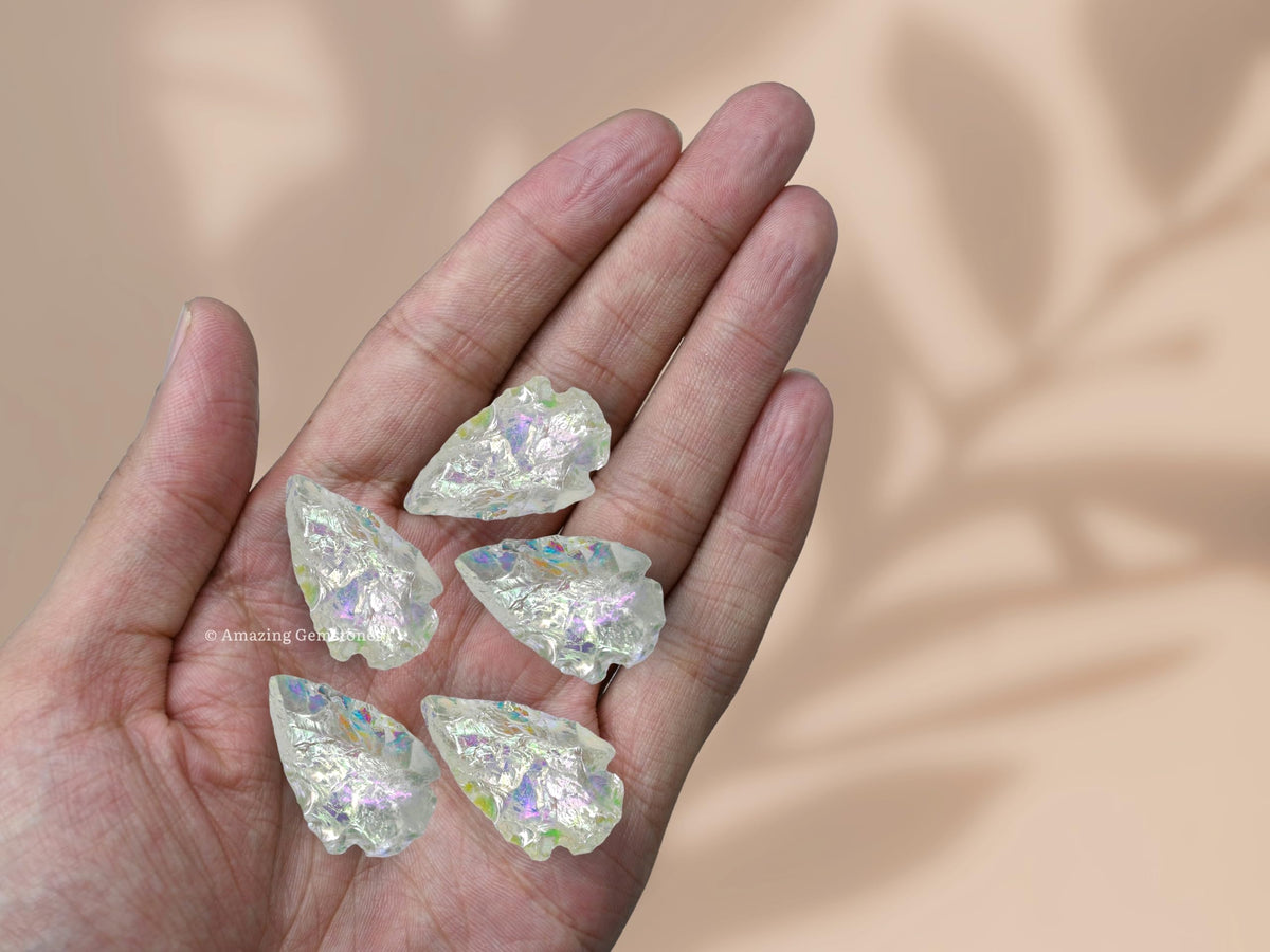 Amazing Gemstone 3 Pieces Angel Aura Quartz Arrowhead, Crystal and Healing Stone Flint Rock Arrow Head - 1 to 1.5 Arrowheads for DIY Project Craft Point Jewelry Making