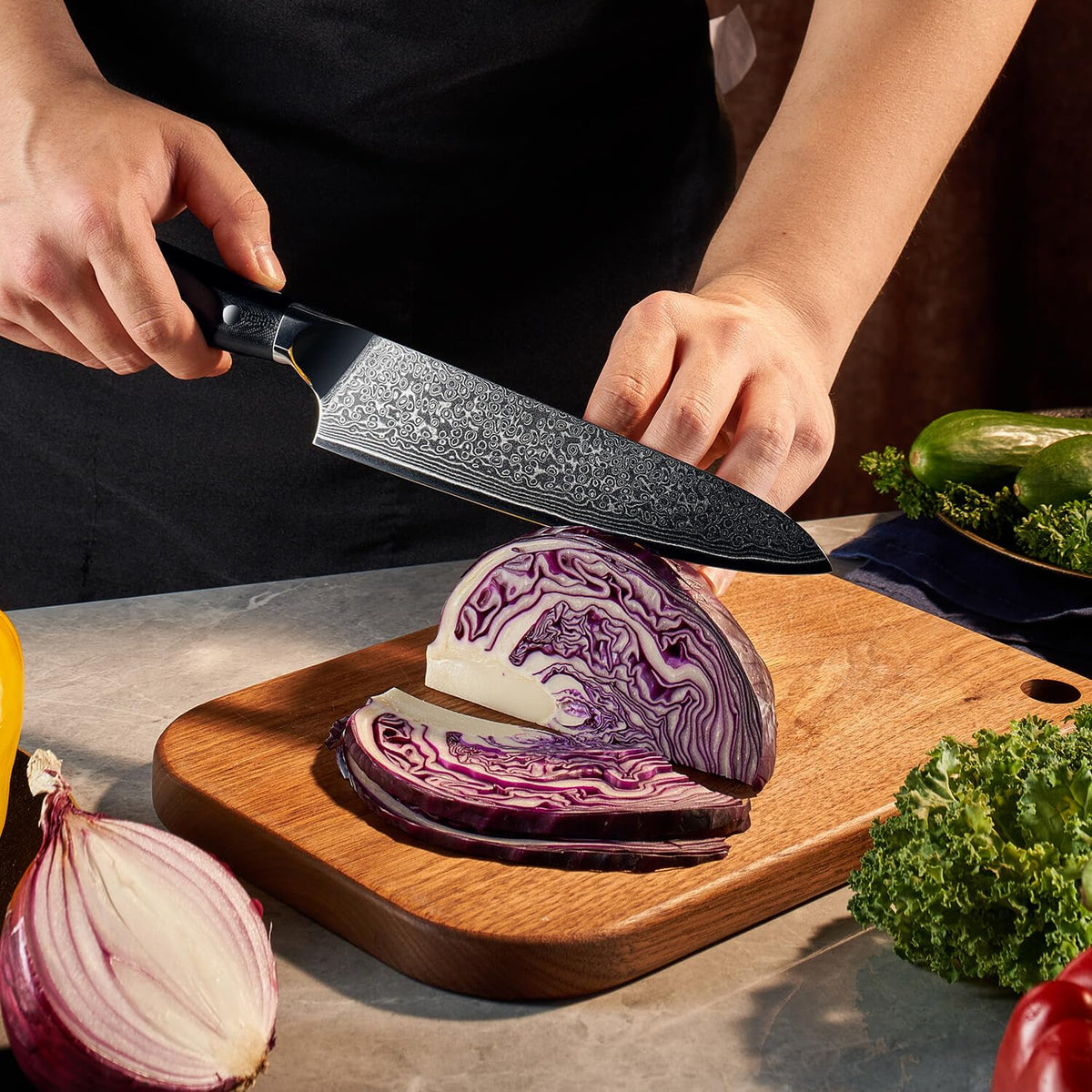 SENKEN 6-Piece Damascus Steel Kitchen Knife Set - Shogun Collection - 67-Layer Japanese VG10 Steel - Chef's Knife, Cleaver Knife, & More, Extremely Sharp Blades for Effortless Cutting, Luxury Gift Box
