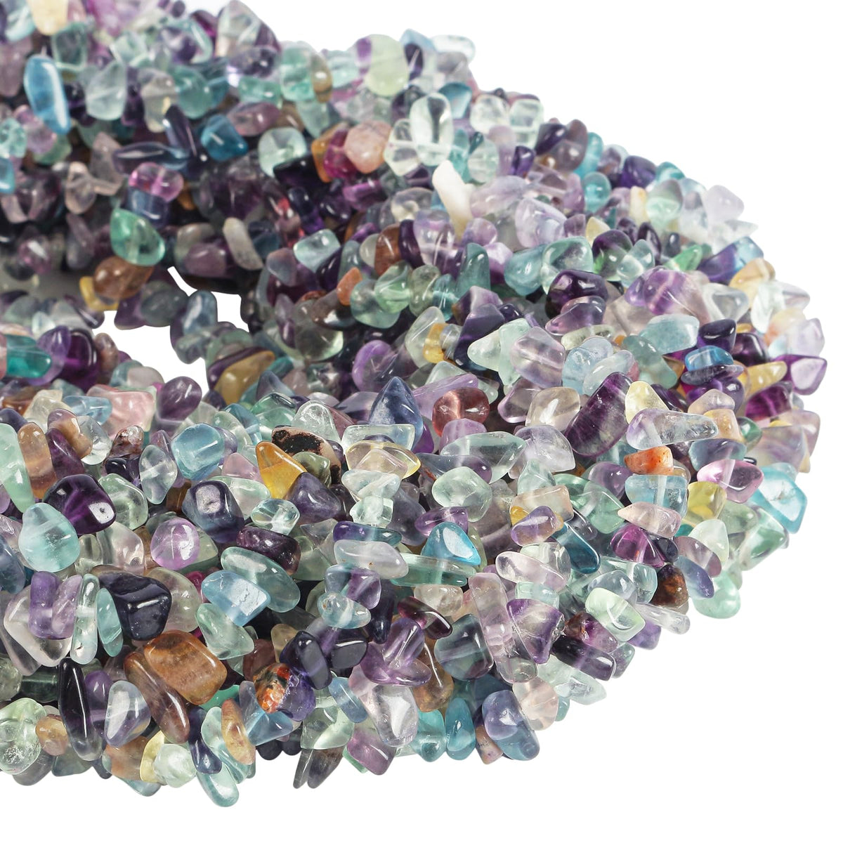 favoramulet 5-8mm Fluorite Tumbled Stone Chip Beads for Jewelry Making, Irregular Shaped Healing Crystal Loose Bead Supply, Pack of 2 Strands(64 inches)