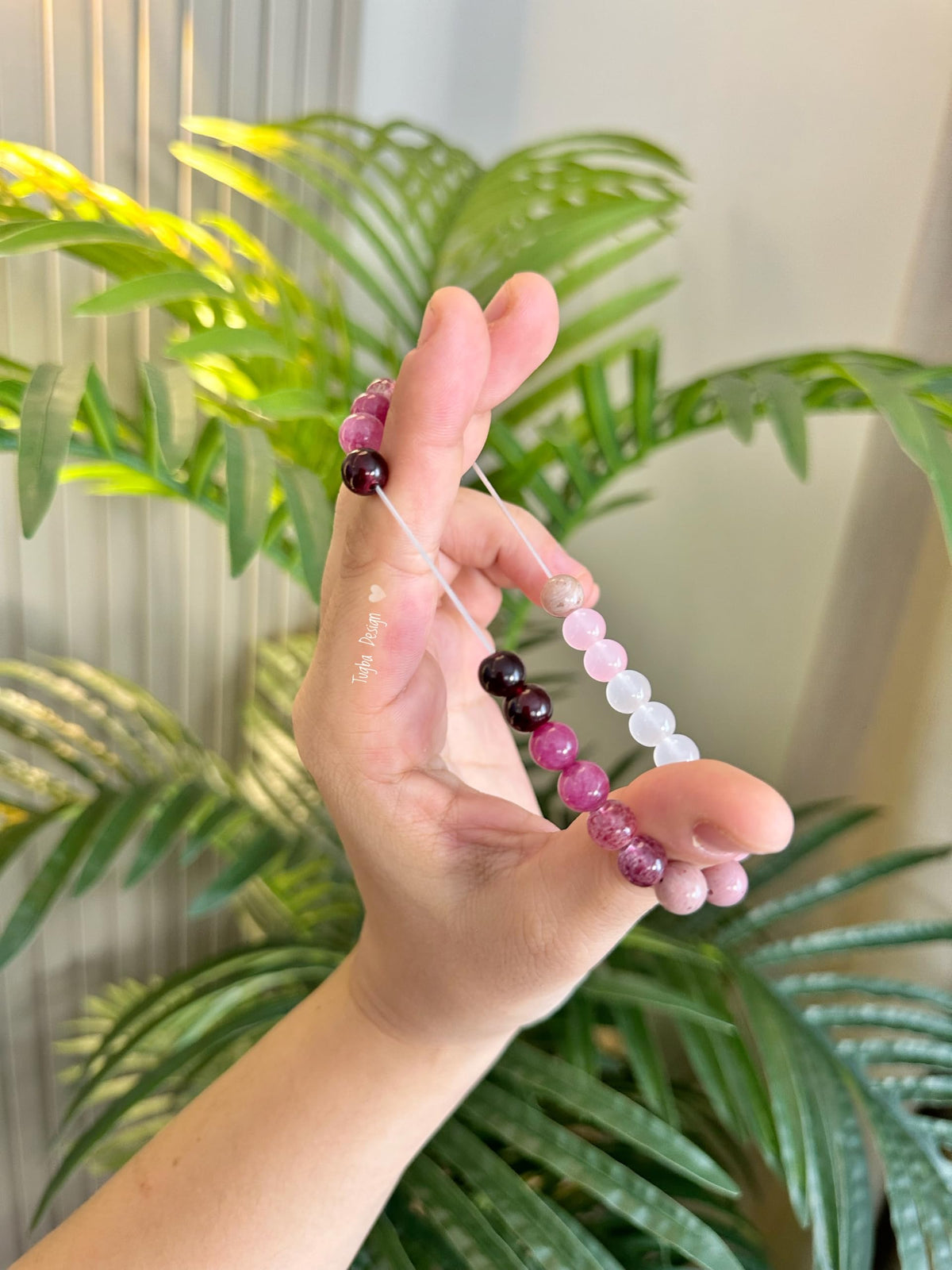 TUQBA Love Energy Crystal Bracelet for Women Garnet, Quartz, Rose Quartz, Rhodonite, Moonstone for Mothers Days Gift, Birthday, Christmas Healing Gemstone Bracelet