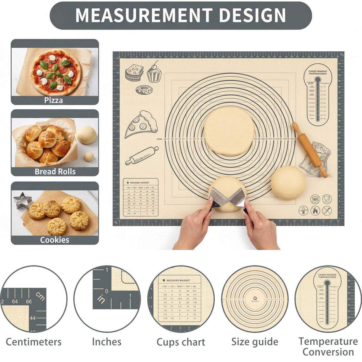 Silicone Baking Pastry Dough Mat - 28x20Inch Extra Large Cookie Bread Rolling Mats Sheet, Nonstick Kitchen Counter Kneading Board Thick Reusable Pie Cookies Pizza Fondant Making Matt Baking Supplies