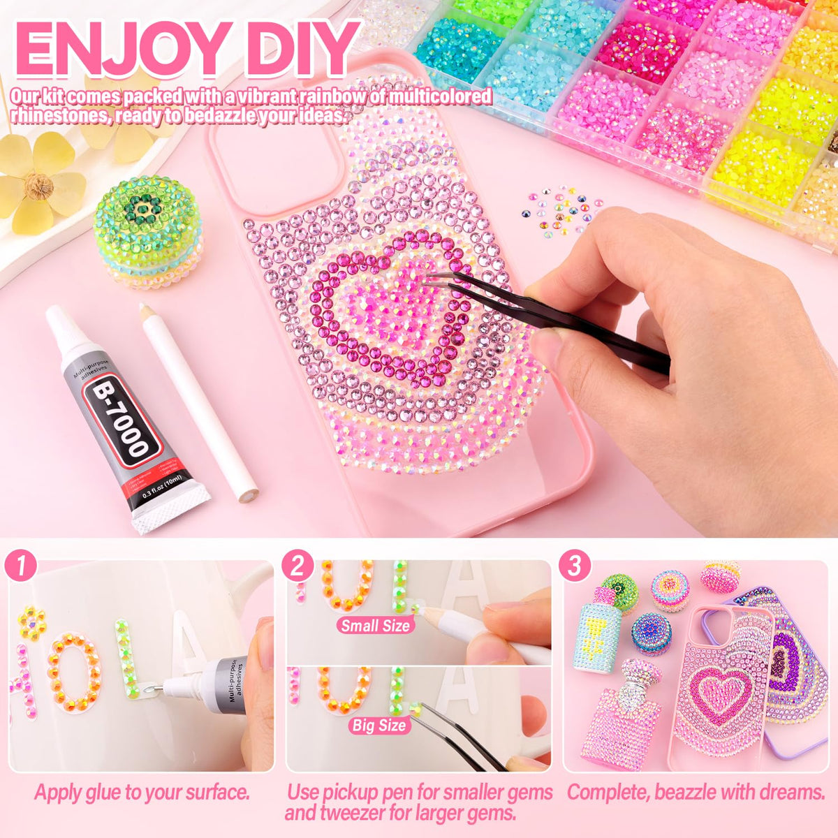 16000Pcs Resin Rhinestones for Bedazzling Kit, Mixed-Color 4mm Bedazzled Crystal with 3Pcs 10ml B7000 Jewelry Glue, Flatback Gems for DIY Crafts Clothing Nail Art Makeup