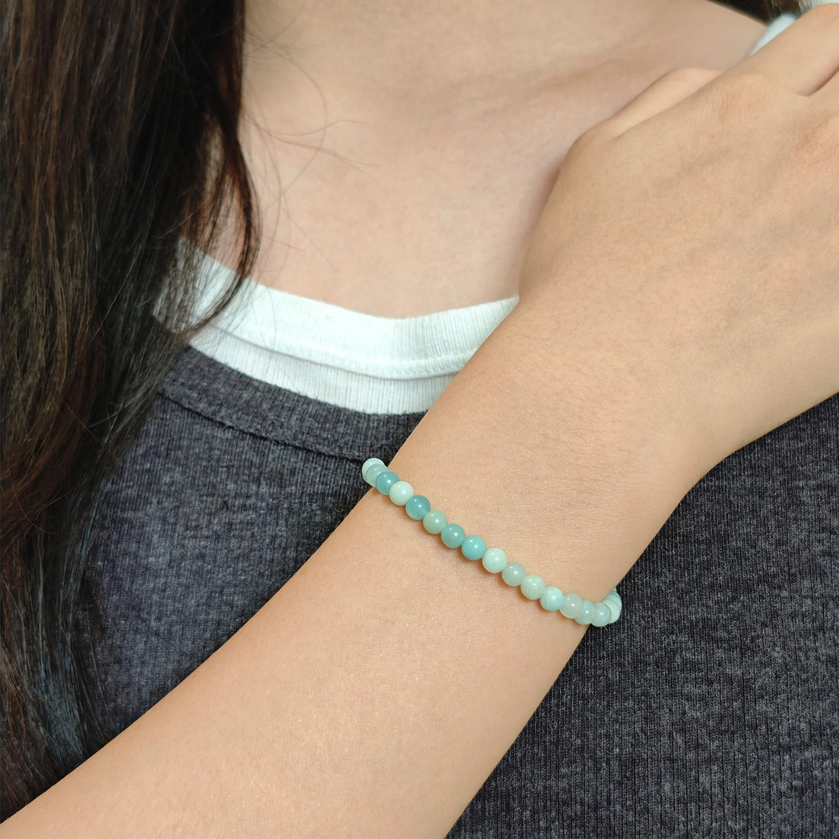 CHCCOYE 4mm Natural Healing Gemstone Bracelet Handmade Yoga Stretch Elastic Bracelet Stress Relief Crystal Jewelry for Men and Women (4mm, Amazonite)