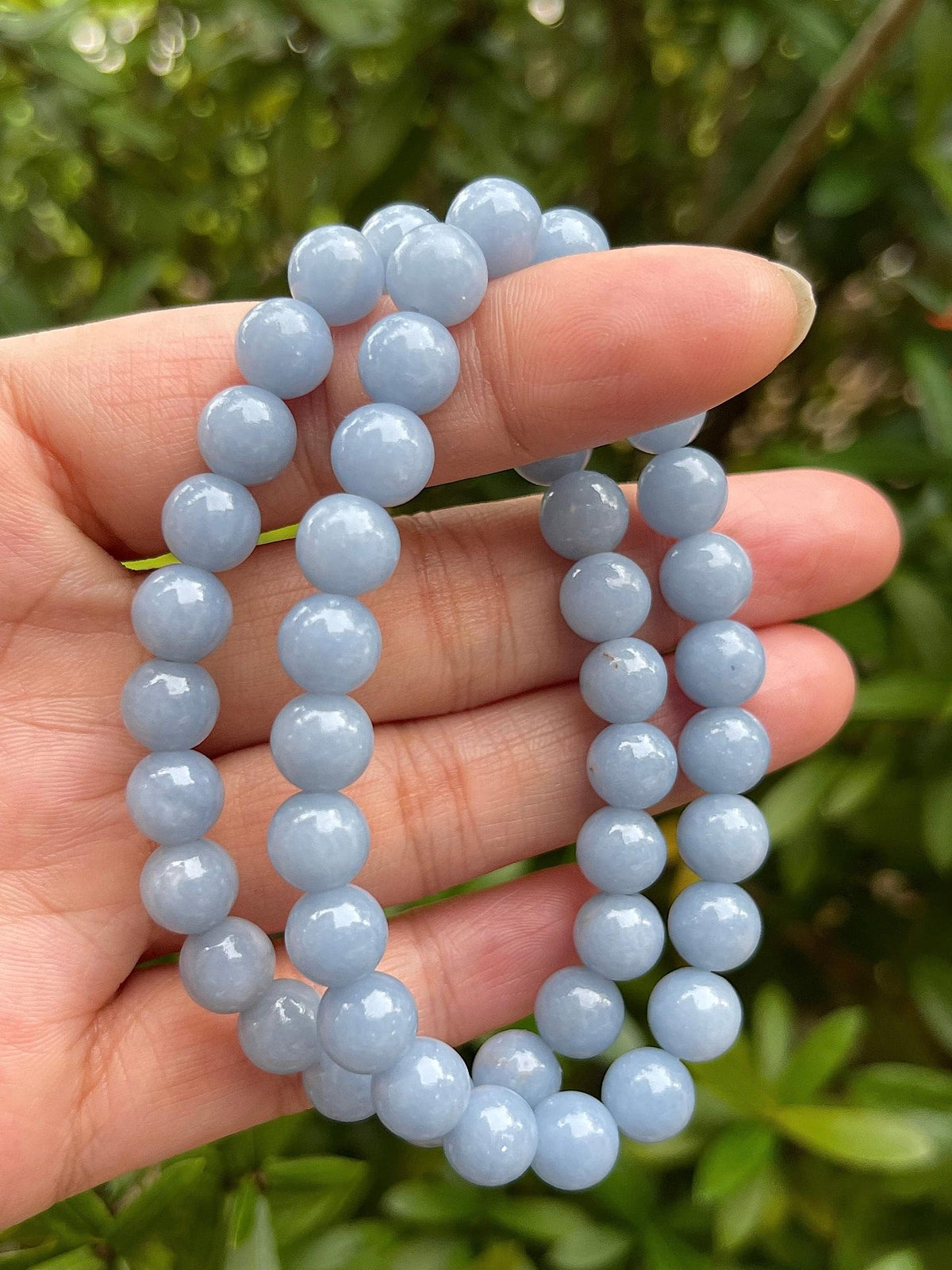 GAF TREASURES Angelite Crystal Bead Bracelet 8mm, Genuine Angelite Stretch Gemstone Bracelet, Healing Crystal Bracelet, Gift for Men & Women (1)