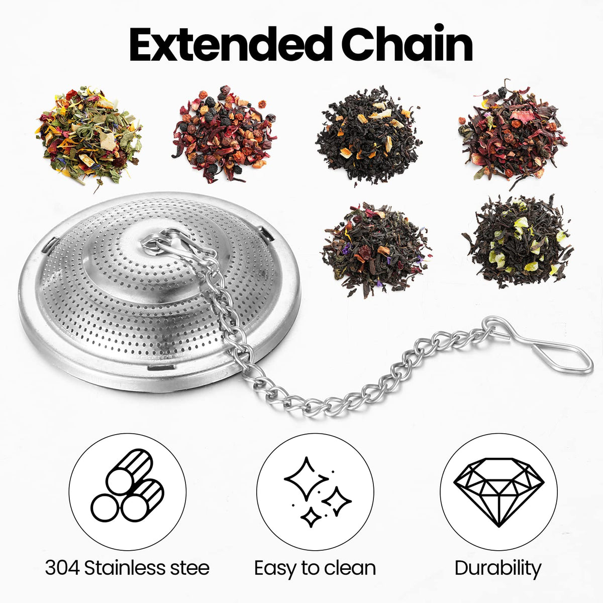 Zopeal 9 Pcs Tea Infuser Stainless Steel Strainer with Extended Chain Hook and Saucer Loose Leaf Steeper Fine Mesh Ball Tea Filter for Brew Spices Seasonings Fits Cup Mug Bottle (Medium)