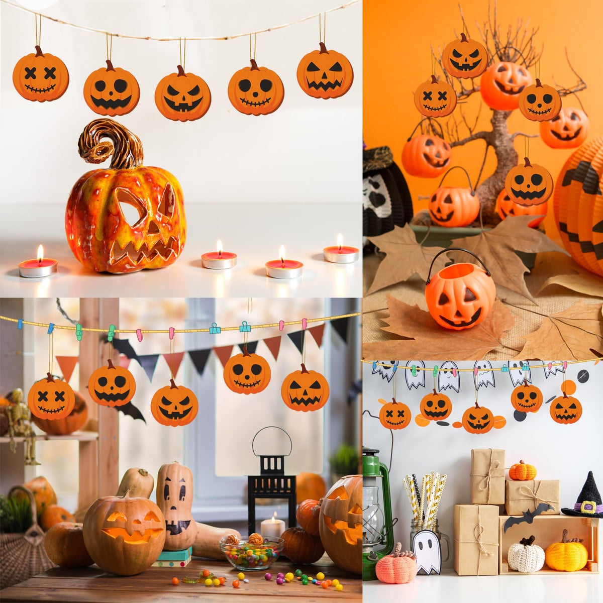 24 Pieces Halloween Pumpkin Ornaments Halloween Pumpkin Wood Tree Ornament Halloween Wooden Crafts Decorations Cute Pumpkin Halloween Wall Decor for Halloween Party Supplies