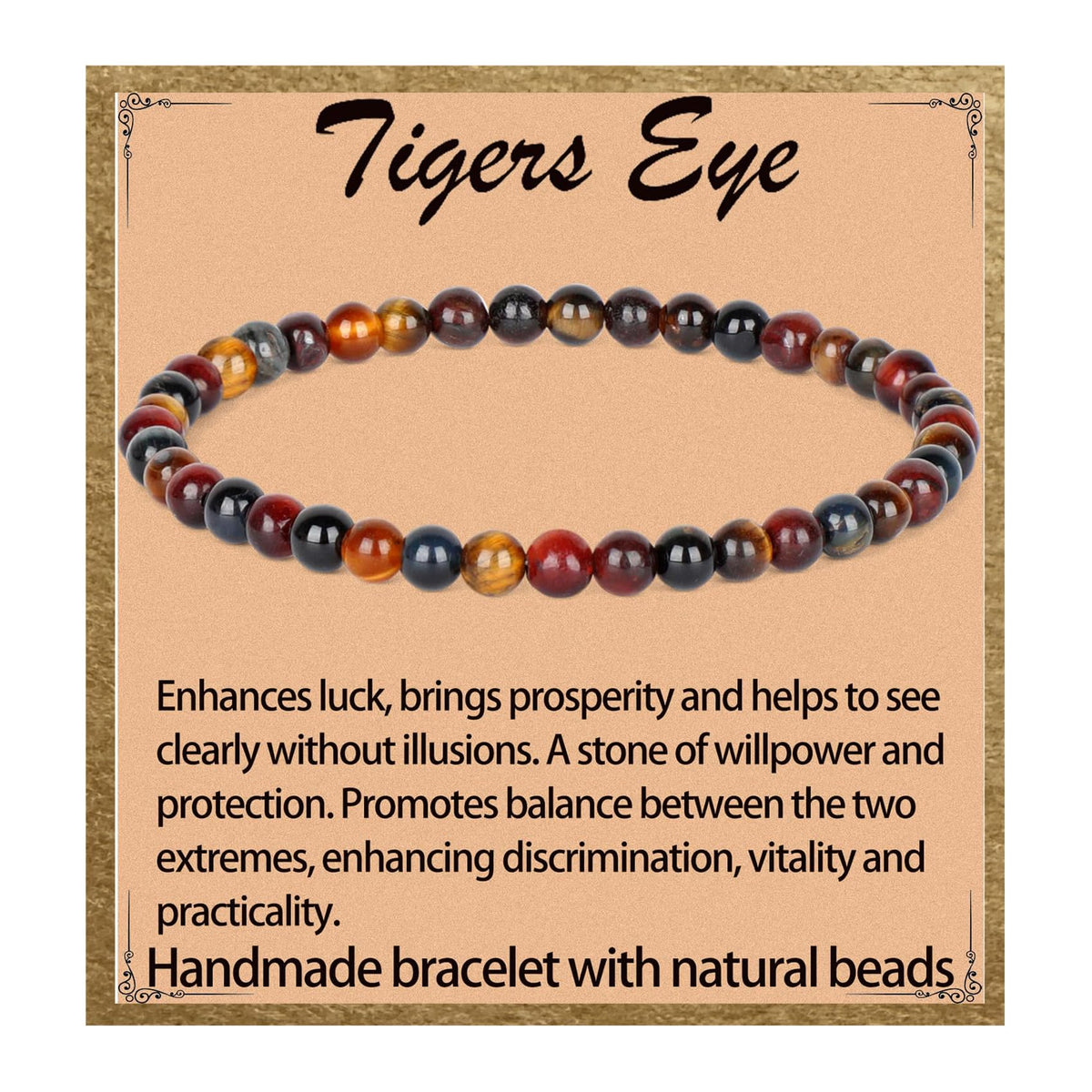 LPBeads Handmade Natural Gemstone Stretch Elastic 4mm Multicolor Tiger's Eye Bracelet Healing Crystal Round Stone Beads Jewelry Gifts for Women Men