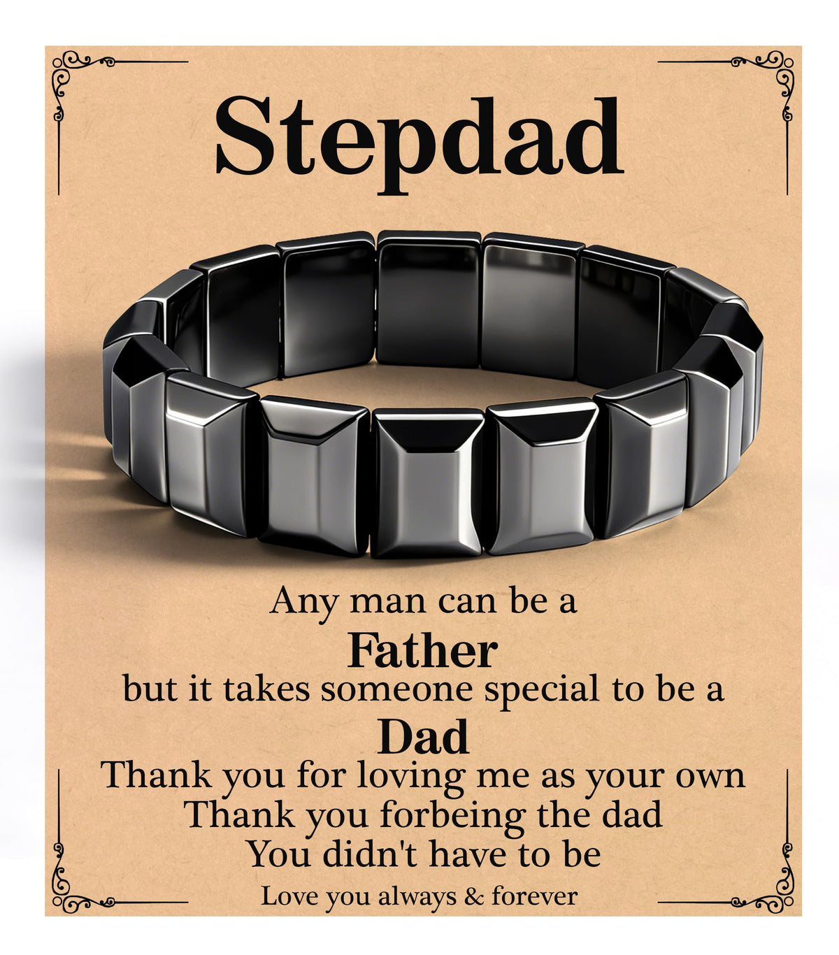 DONYUDE Fathers Day Bracelets Gifts for Stepdad Hematite Bracelet for Men Stepdad Gifts from Daughter Son Hematite Grounding Bracelet Reignite Masculine Energy Birthday Motivational Gift Jewelry