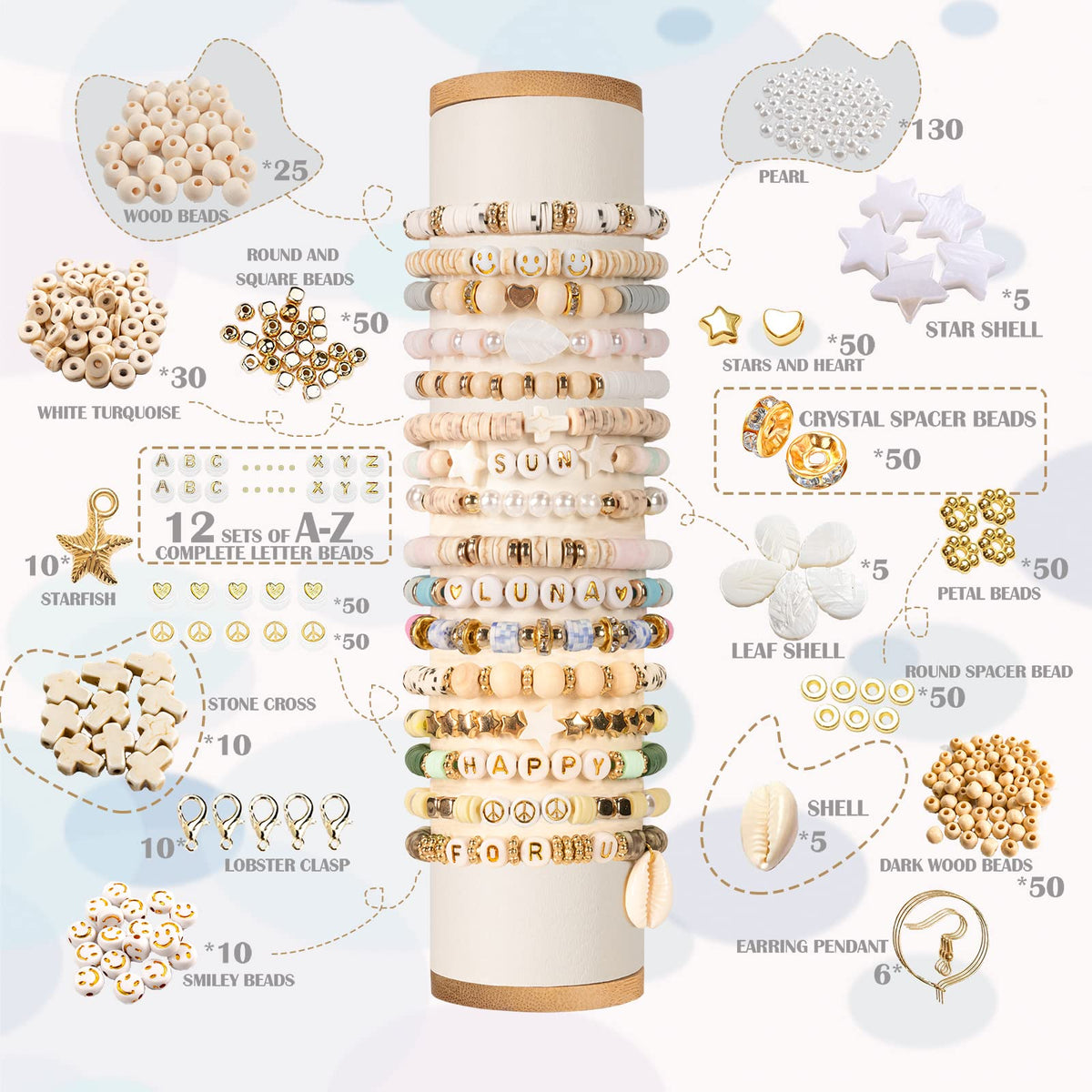 Lynnmos Clay Beads 8000 Pcs 2 Boxes Bracelet Making Kit - 24 Colors Polymer Clay Beads for Bracelet Making Set - Heishi Disc Beads for Jewelry Making kit with Charms and Gift Pack for Girls