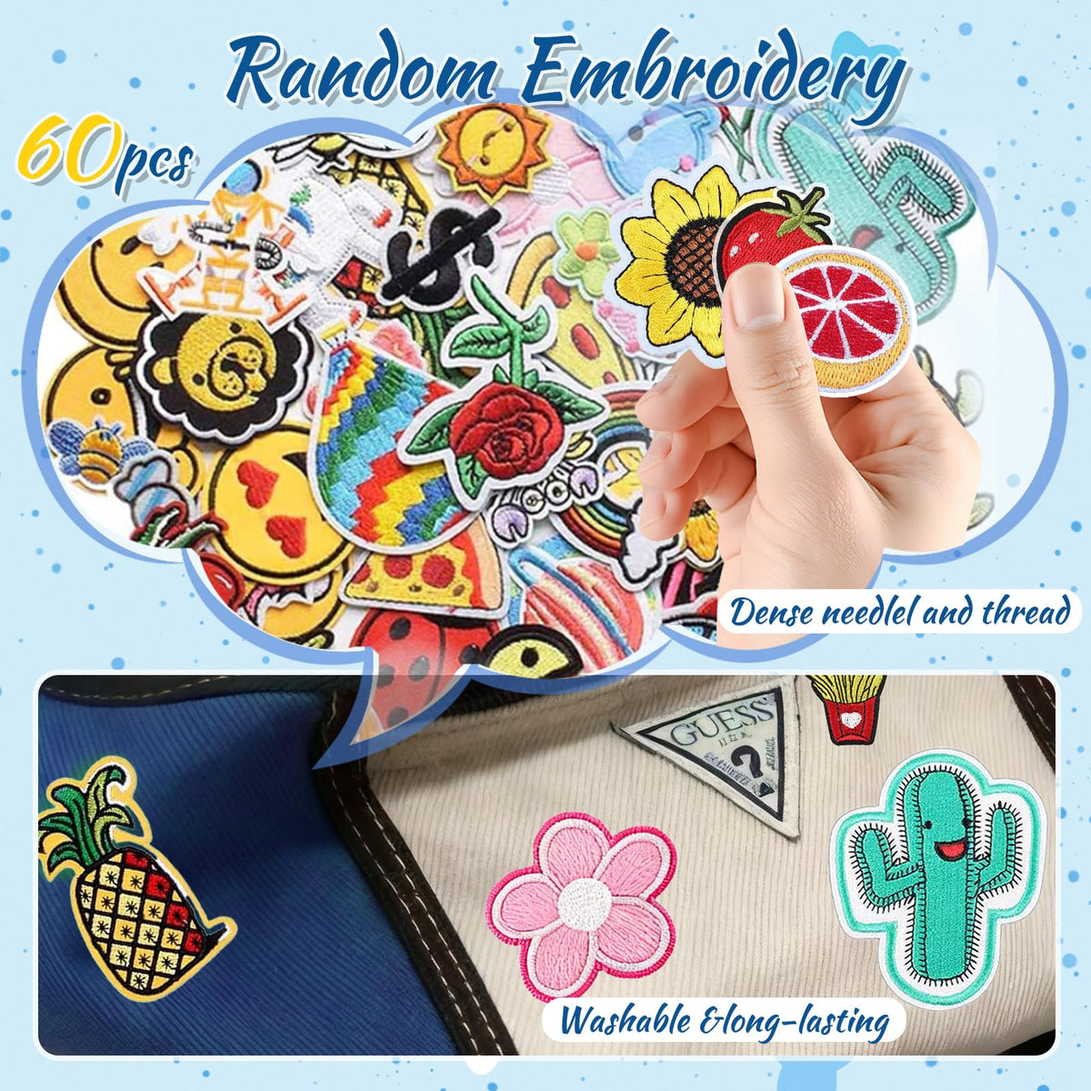 BoAn 60 Pcs Random Assorted Styles Embroidered Iron on Patches for Clothes, DIY Craft Patches for Hats, Backpacks, Jean, Jackets, Dress