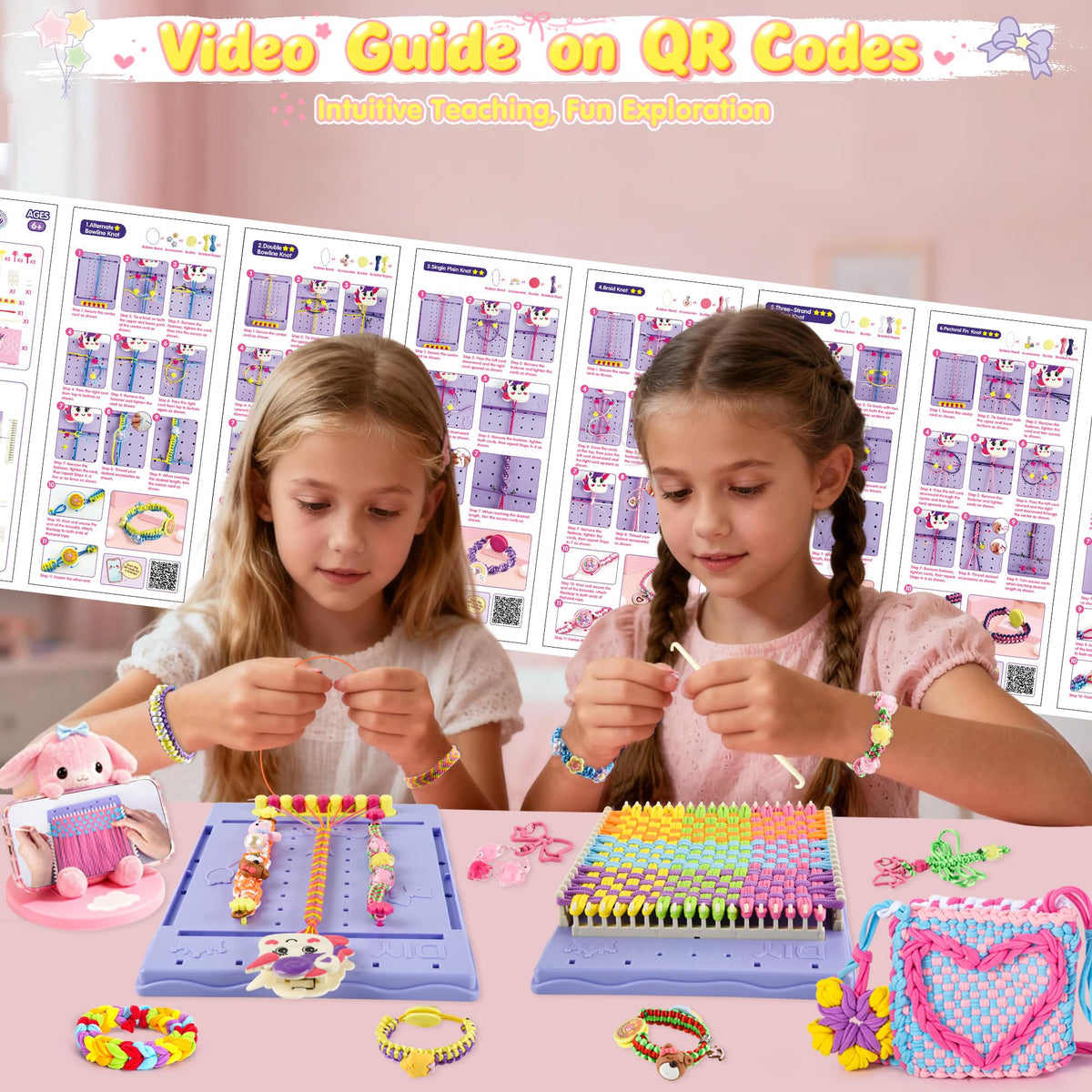 Nicella Multi-Functional 400+ Pcs Friendship Bracelet Making Kit for Girls,Weaving Loom Kit Toys, Craft Kits for Kids,Age 6-12 Year Old Girls Gifts Ideas, Bracelet & Coaster & Bag Weaving Making kit