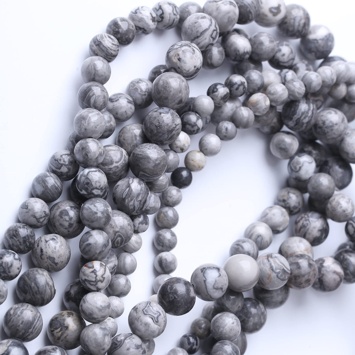 8MM Grey Map Round Loose Beads Natural Gem Beads Crystal Energy Stone Beads for Jewelry Making DIY Bracelet Necklace