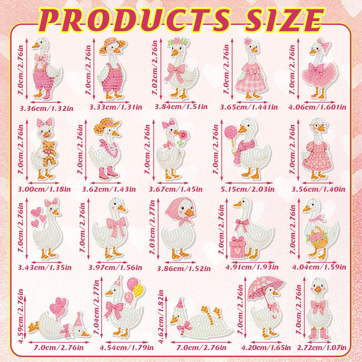 FairySandy 20 Pcs Silly Goose Diamond Painting Keychains Pink Bow Goose Diamond Key Chain Kits for Adults 5d Single Side Cute Farm Animal Hanging Ornament for Beginners DIY Crafts Party