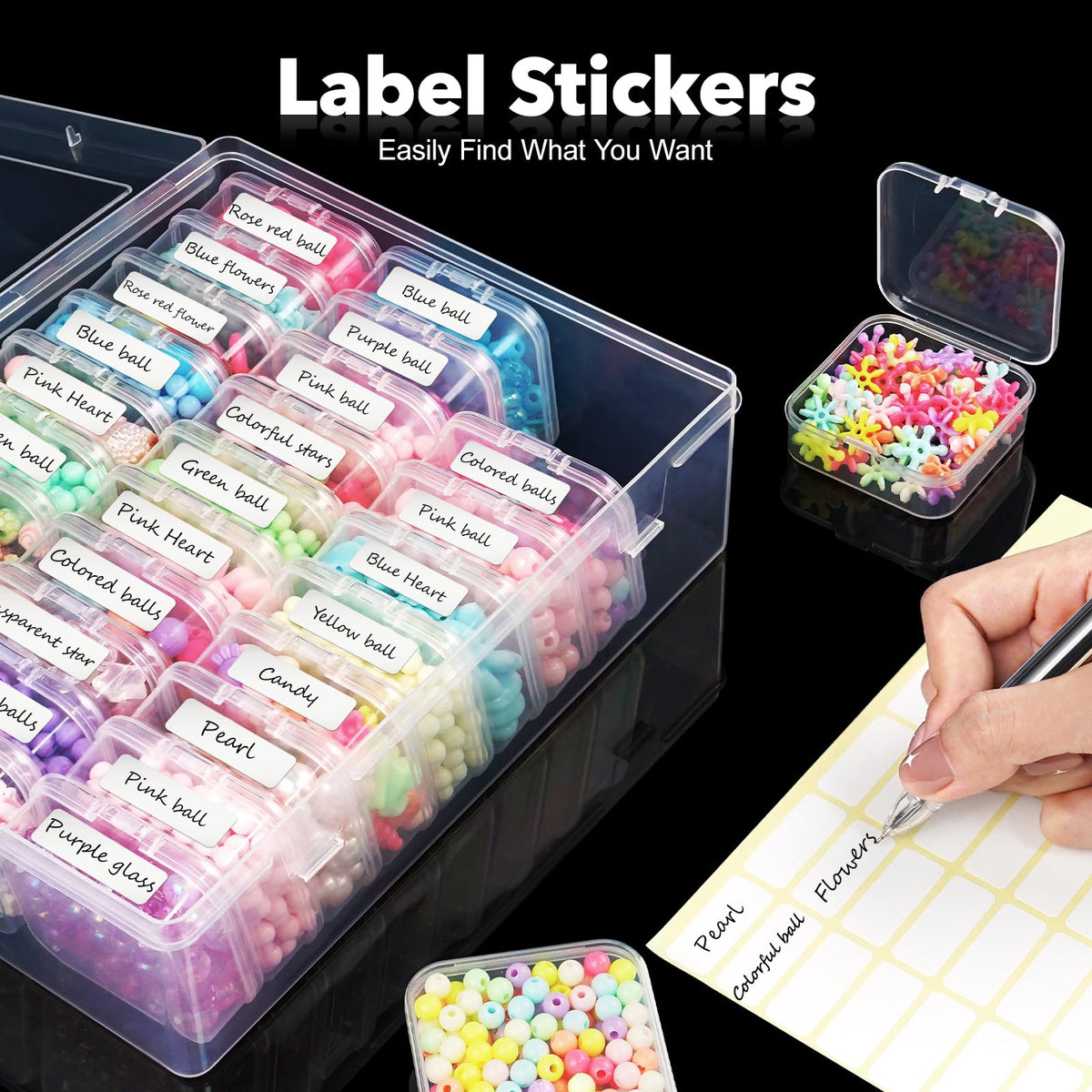 DILIBRA Bead Organizer Box, 93Pcs Small Bead Storage Containers Plastic Cases with Hinged Lid, Rectangle Clear Diamond Painting Storage Containers for Jewelry, DIY Crafts, Bracelet, Seeds, Nail