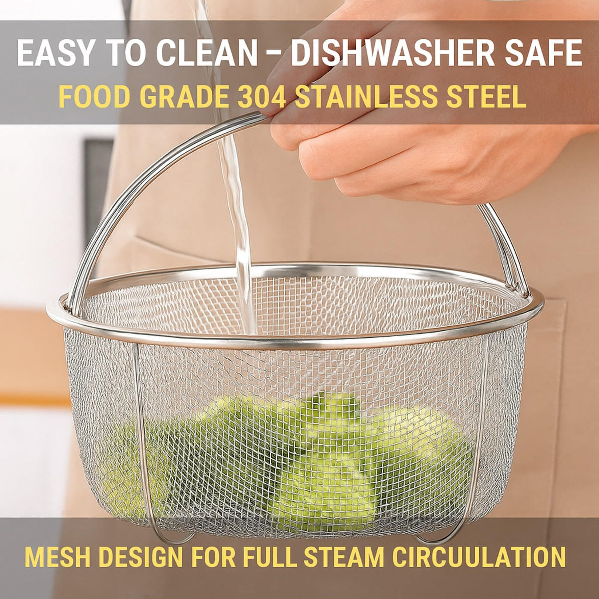 Steamer Basket for Instant Pot Stainless Steel Accessories, Pressure Cooker Mesh Insert with Handle and Vegetable Steamer Basket, Egg Basket, Pasta Strainer (Large)