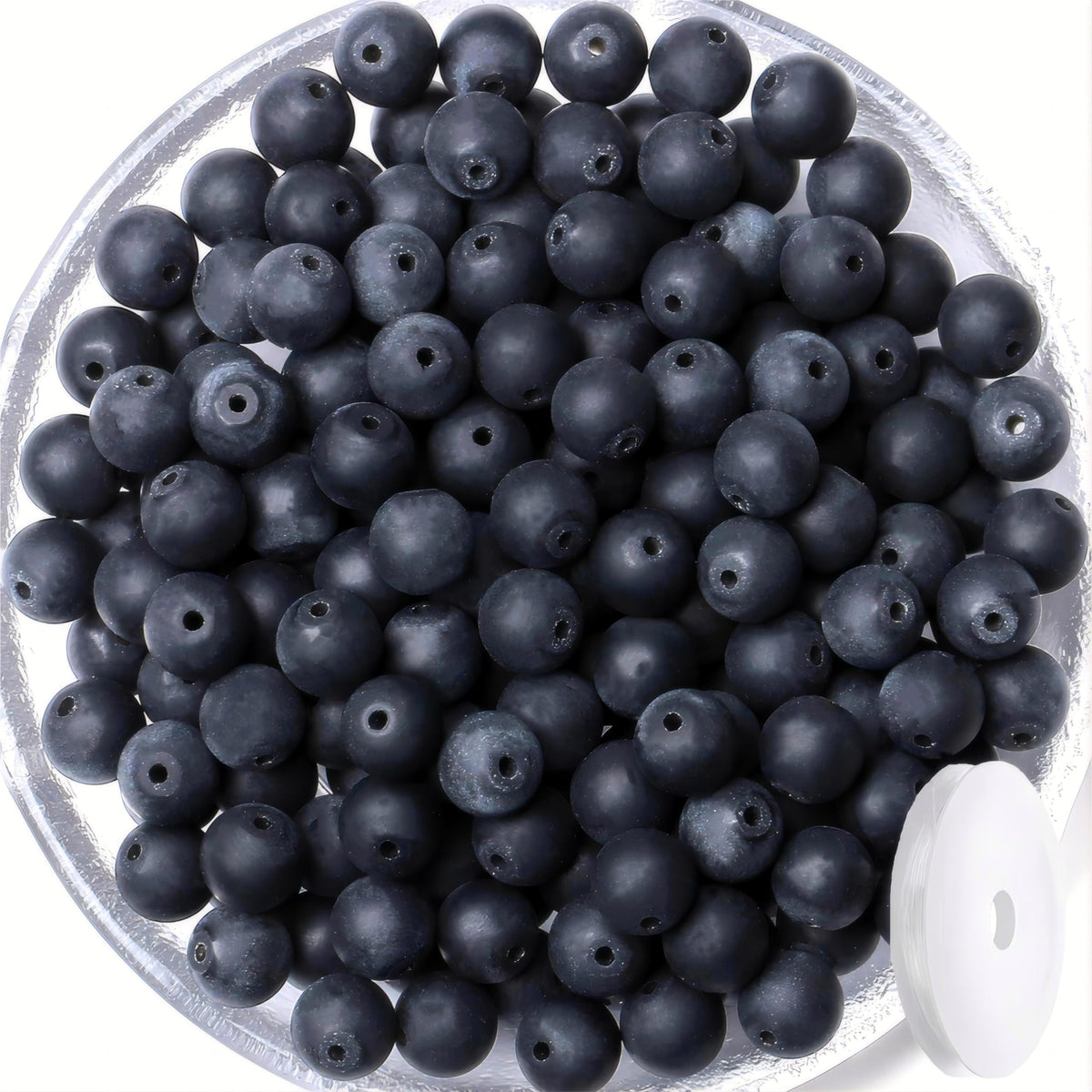 QINJIEJIE 100PCS Matte Black Obsidian Beads 8mm Natural Stone Beads Round Loose Gemstone Bead for Bracelet Beading Crystal Jewelry Making DIY Necklace Earrings 0.32"