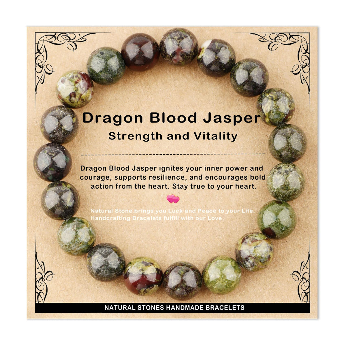AD Beads 10mm Handmade Dragon Blood Jasper Elastic Bracelet – Natural Gemstone for Strength and Vitality – Meditation, Yoga, Healing and Energy Gift for Men Women