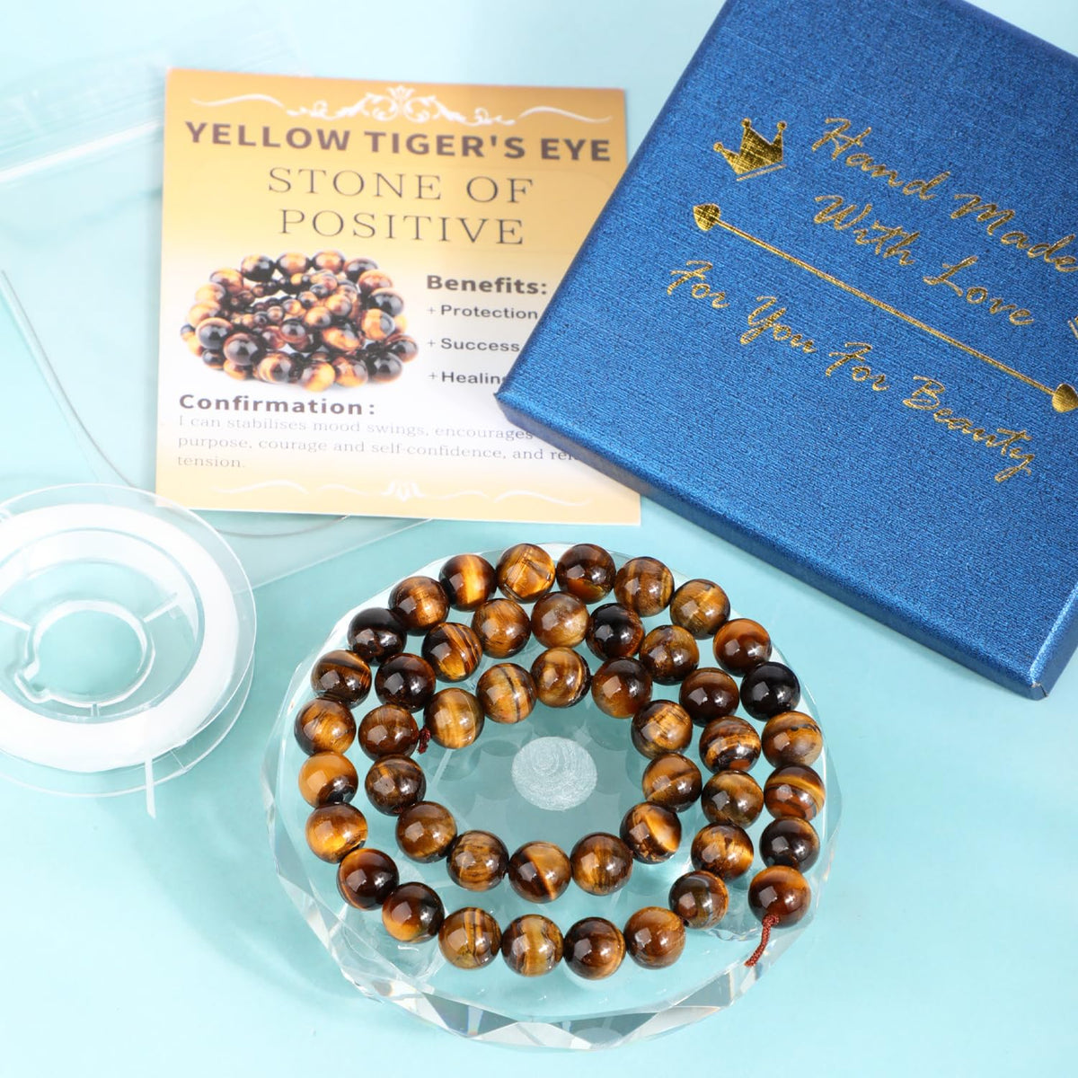 CMBYN Natural Stone Beads Round Genuine Real Stone Beading Strand Loose Gemstones DIY Smooth Bead for Bracelet Necklace Earrings Jewelry Making (Yellow Tiger's Eye, 8mm 45 Pieces)
