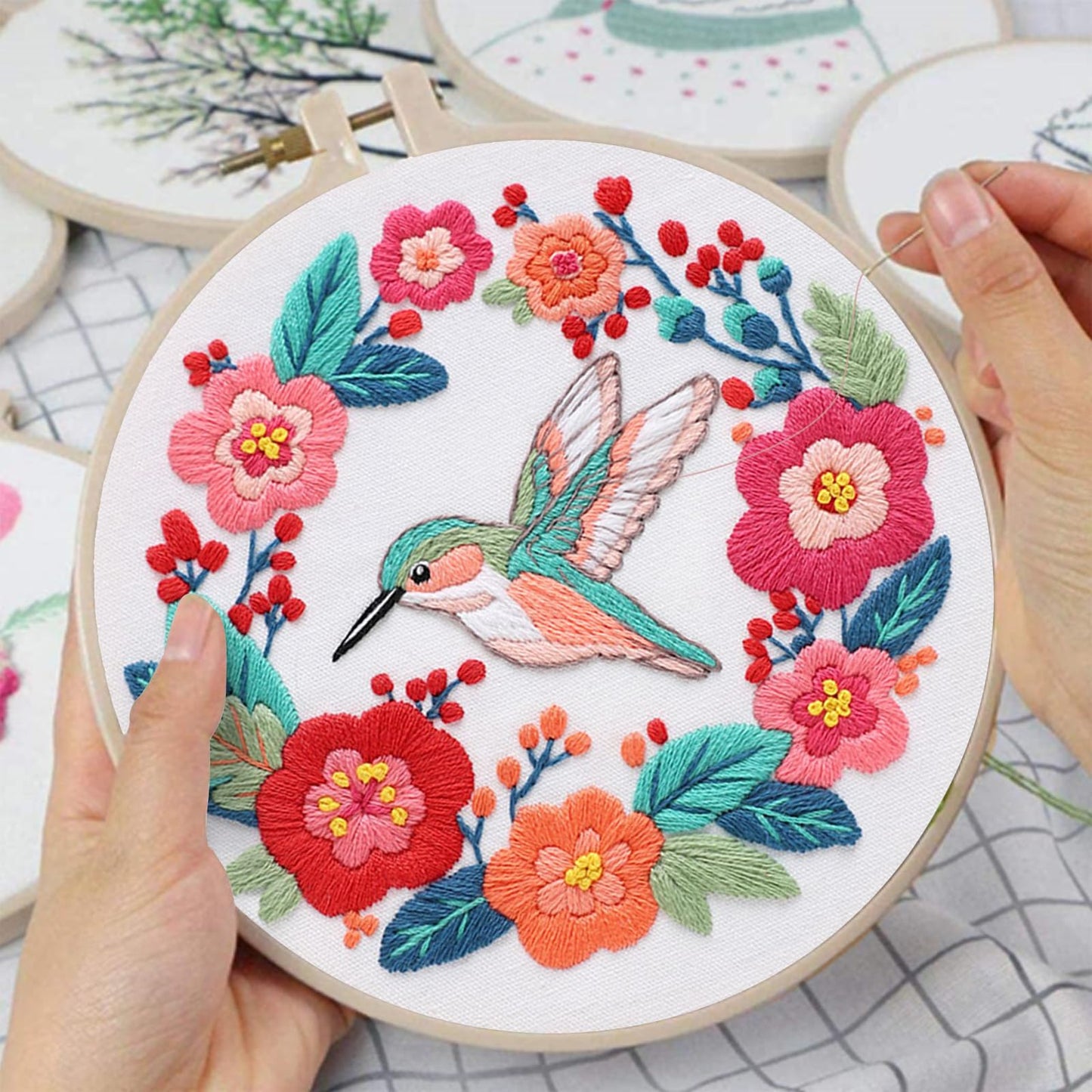 Louise Maelys Hummingbird Canvas Tote Bag Embroidery Kit for Beginners,Cross Stitch Kits for Adults, Arts Crafts Needlepoint Women Shopping Reusable Grocery Bags