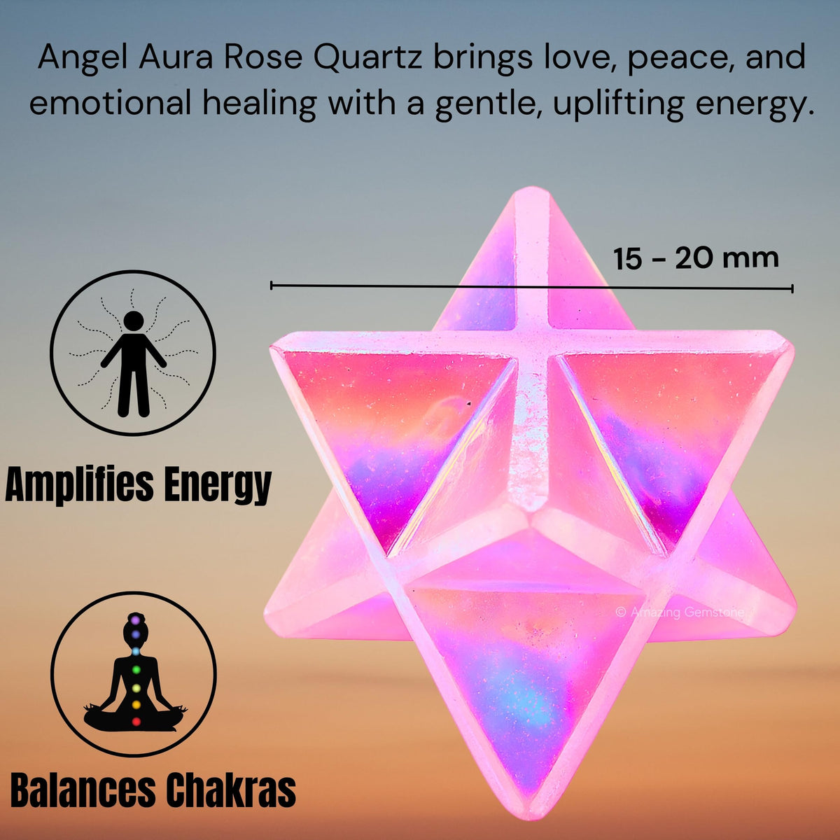 Amazing Gemstone Angel Aura Rose Quartz Merkaba Crystal - 1 Inches Metaphysical Merkaba Star for Meditation - Energetic Tetrahedron Crystal & Healing Stones for Spiritual Growth and Healing (20-25mm)