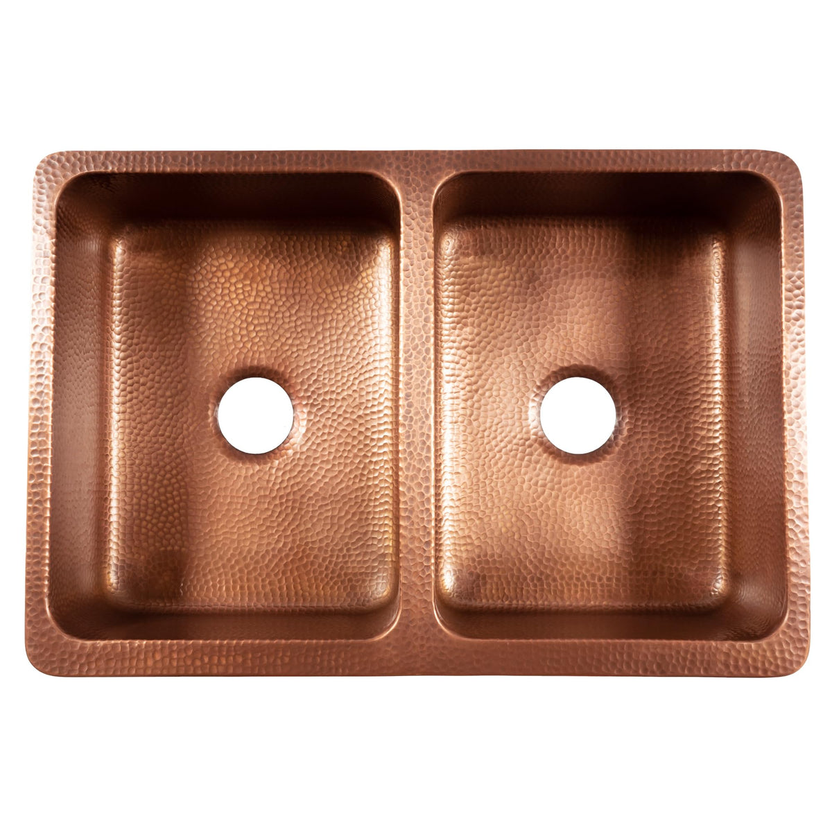 Sinkology Lange 32 Inch Farmhouse Copper Sink - Handcrafted Hand-Hammered Solid Pure Copper Double Bowl Apron Front Farm Sink for Kitchen Remodel - Fits 36-Inch Cabinet - Sinkology Everyday Promise
