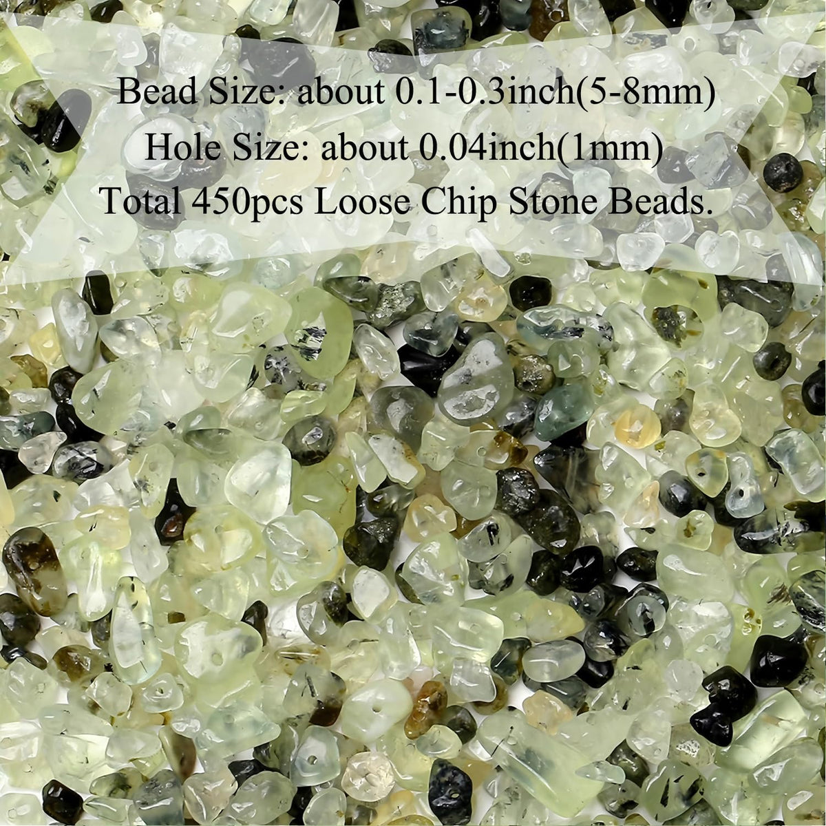 Natural Chip Stone Beads 450pcs Green Prehnite Chips 5-8mm Genuine Real Irregular Healing Crystal Rocks Hole Drilled DIY Loose Gemstone Beads for Jewelry Making Bracelet Earrings Necklace Crafting